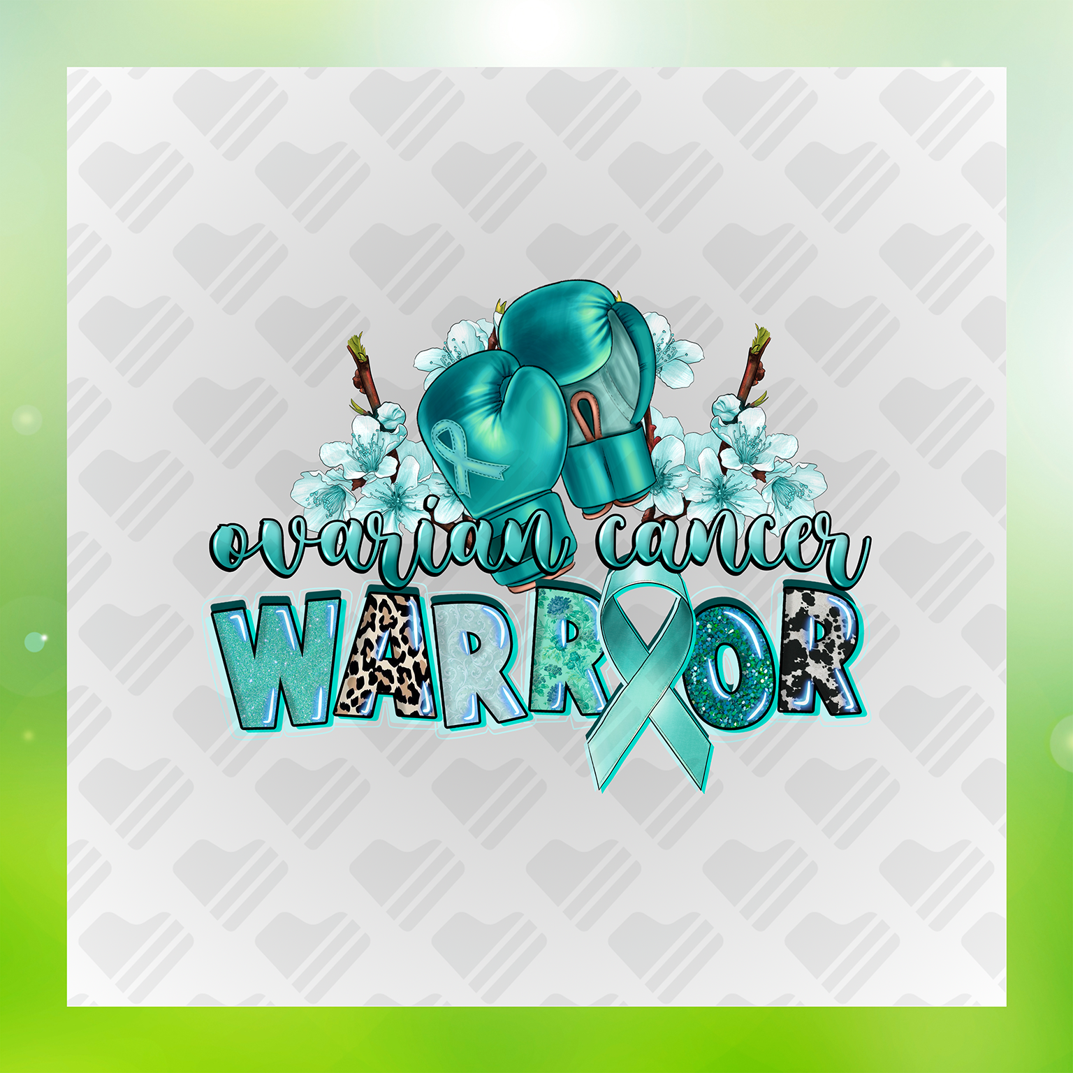 Ovarian Cancer Warrior, Faux Glitter Transfer