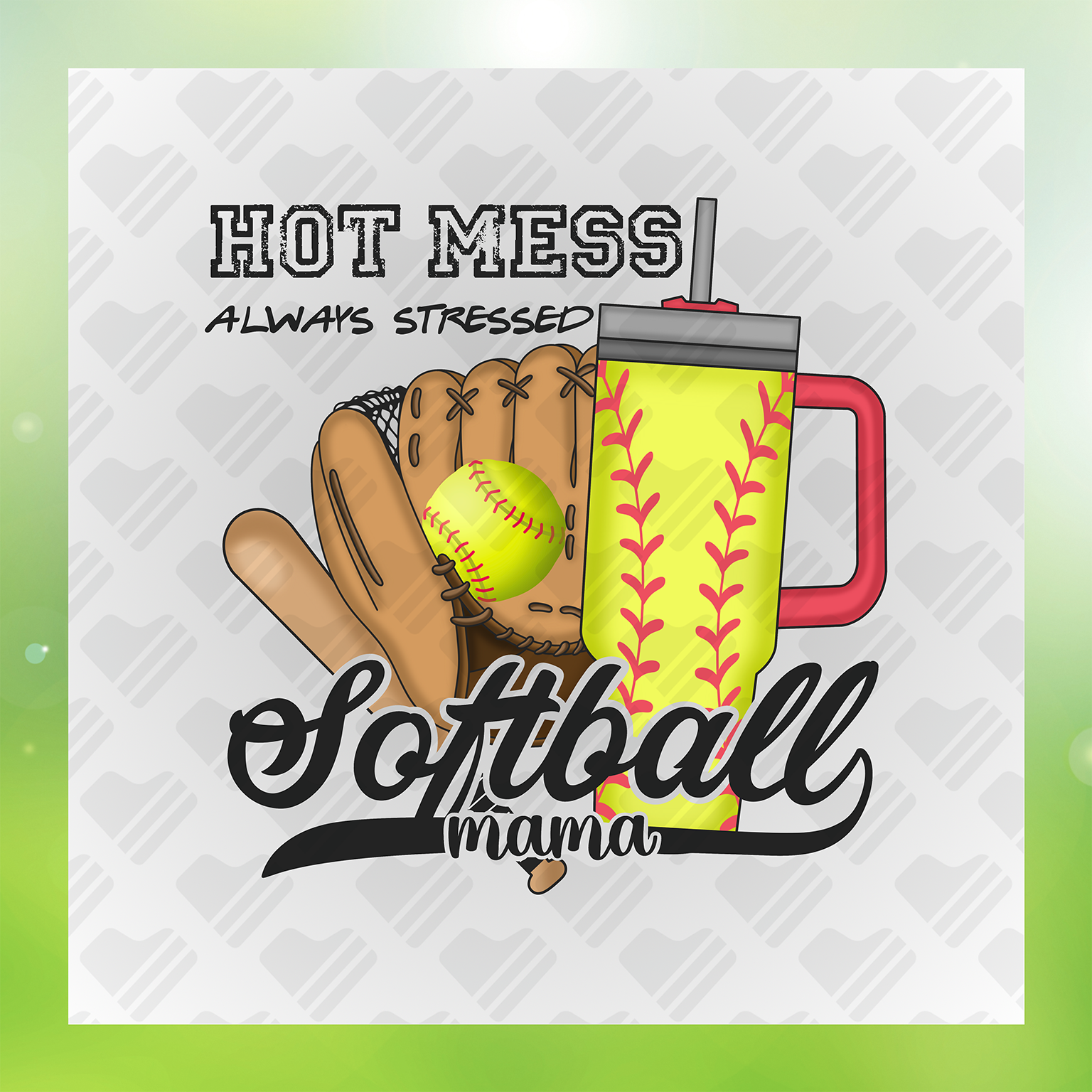 Sport Hot Mess Softball Mama Transfer
