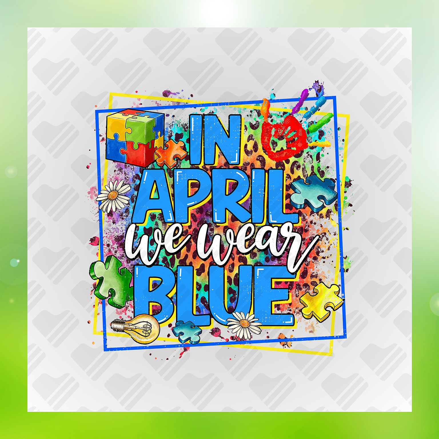 In April We Wear Blue Colorful Transfer