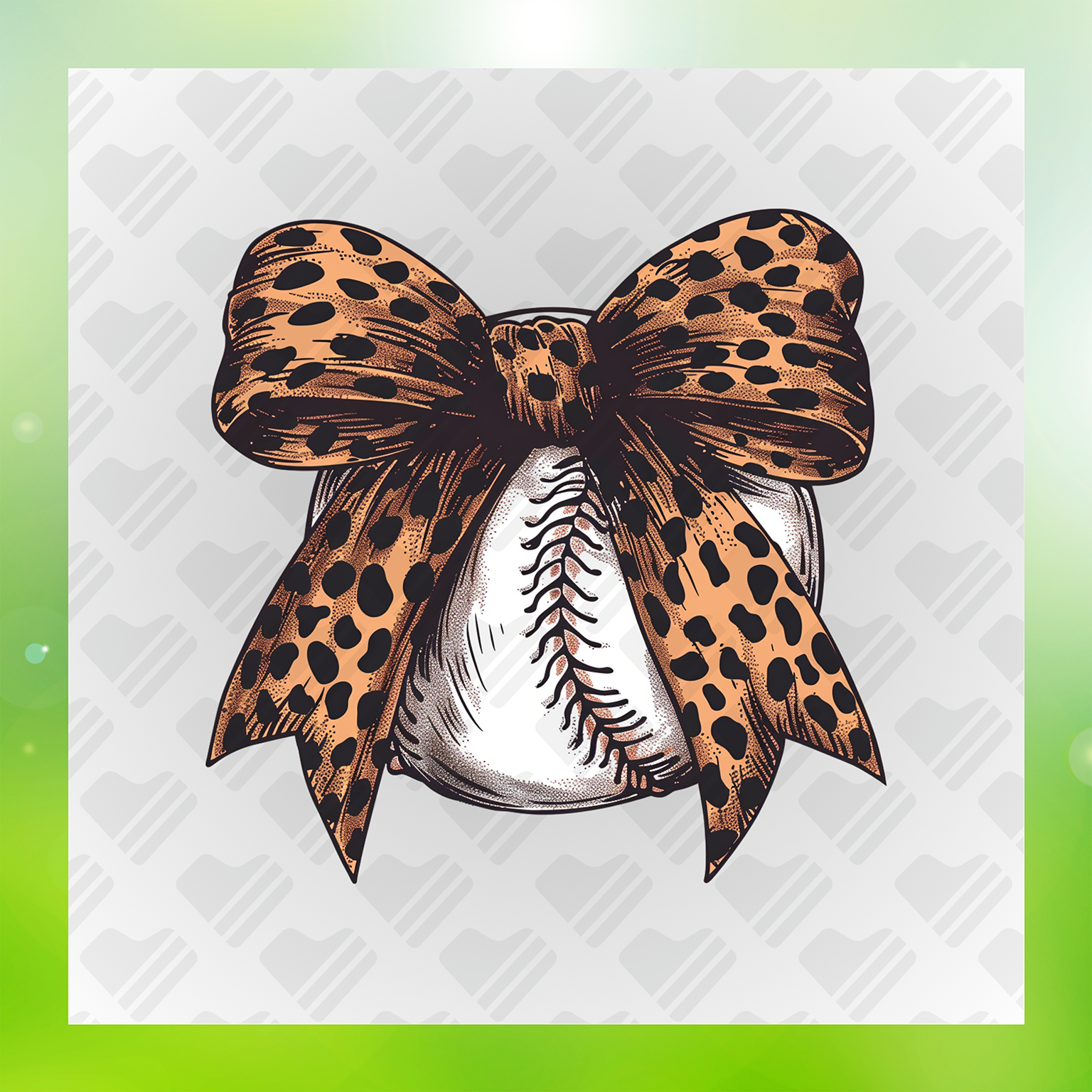 Animal Print Bow And Baseball Transfer