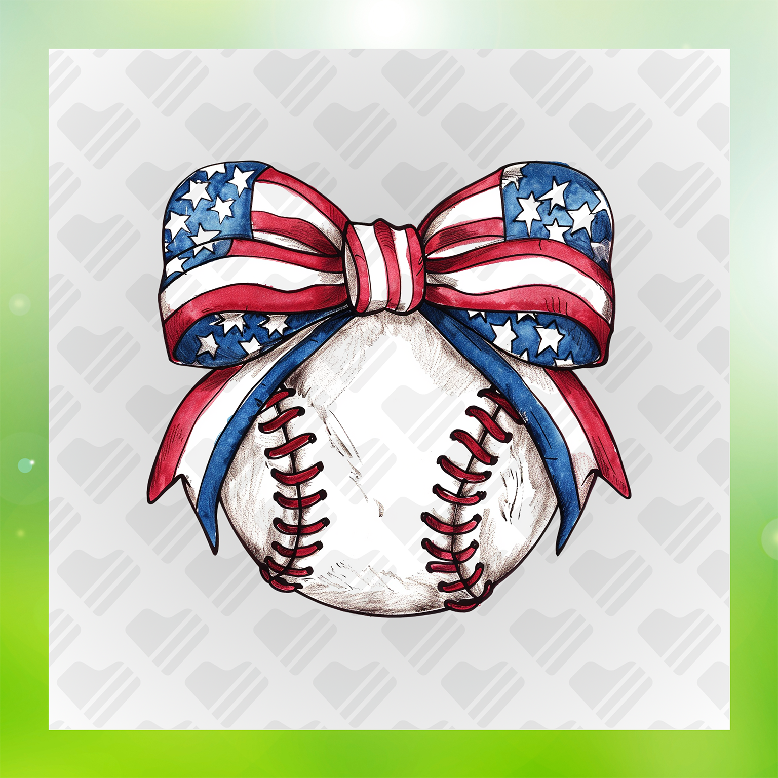 American Flag Bow And Baseball Transfer