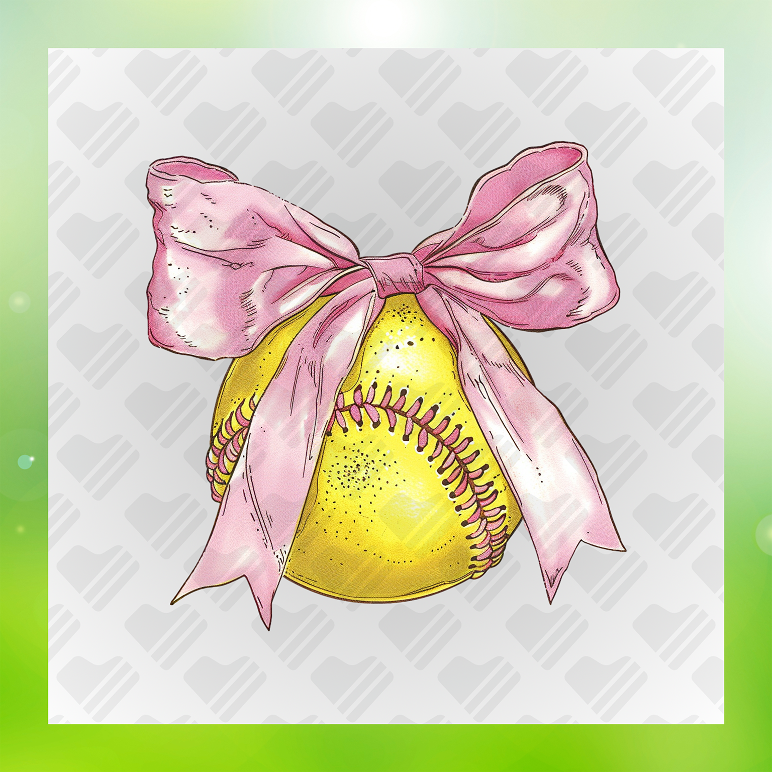 Pink Bow And Yellow Baseball Transfer