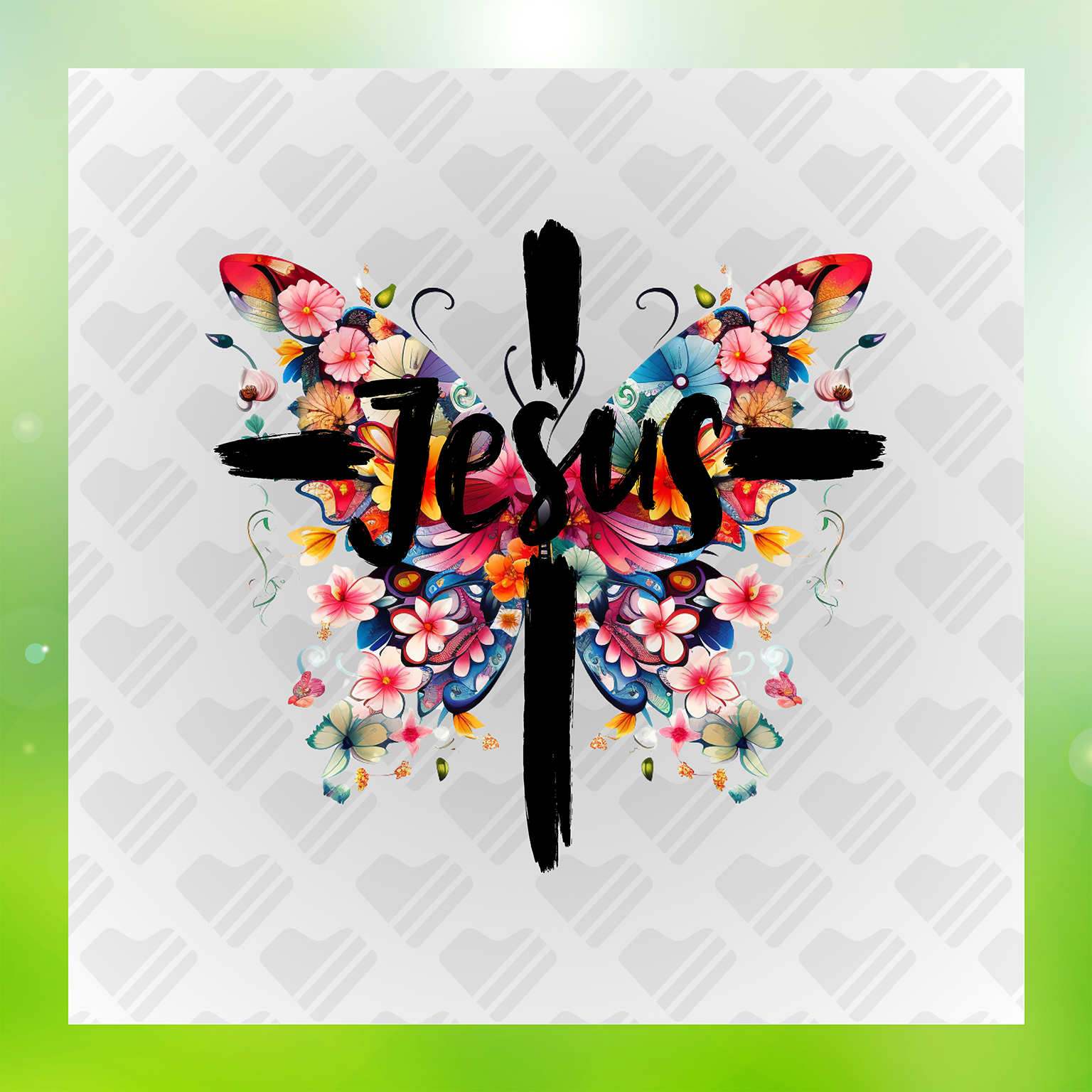 Floral Butterfly Jesus Art Transfer