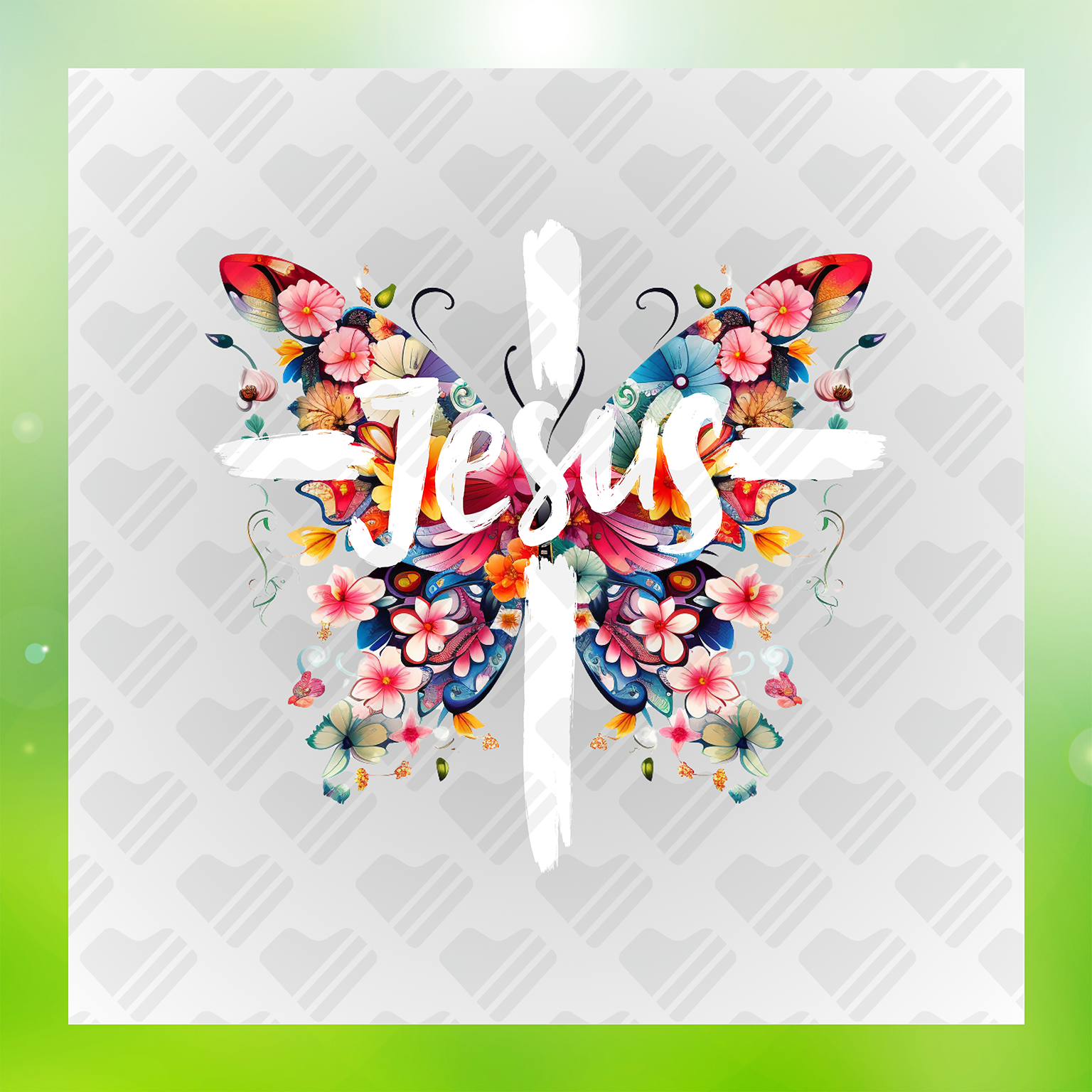 Floral Butterfly Jesus Art Transfer