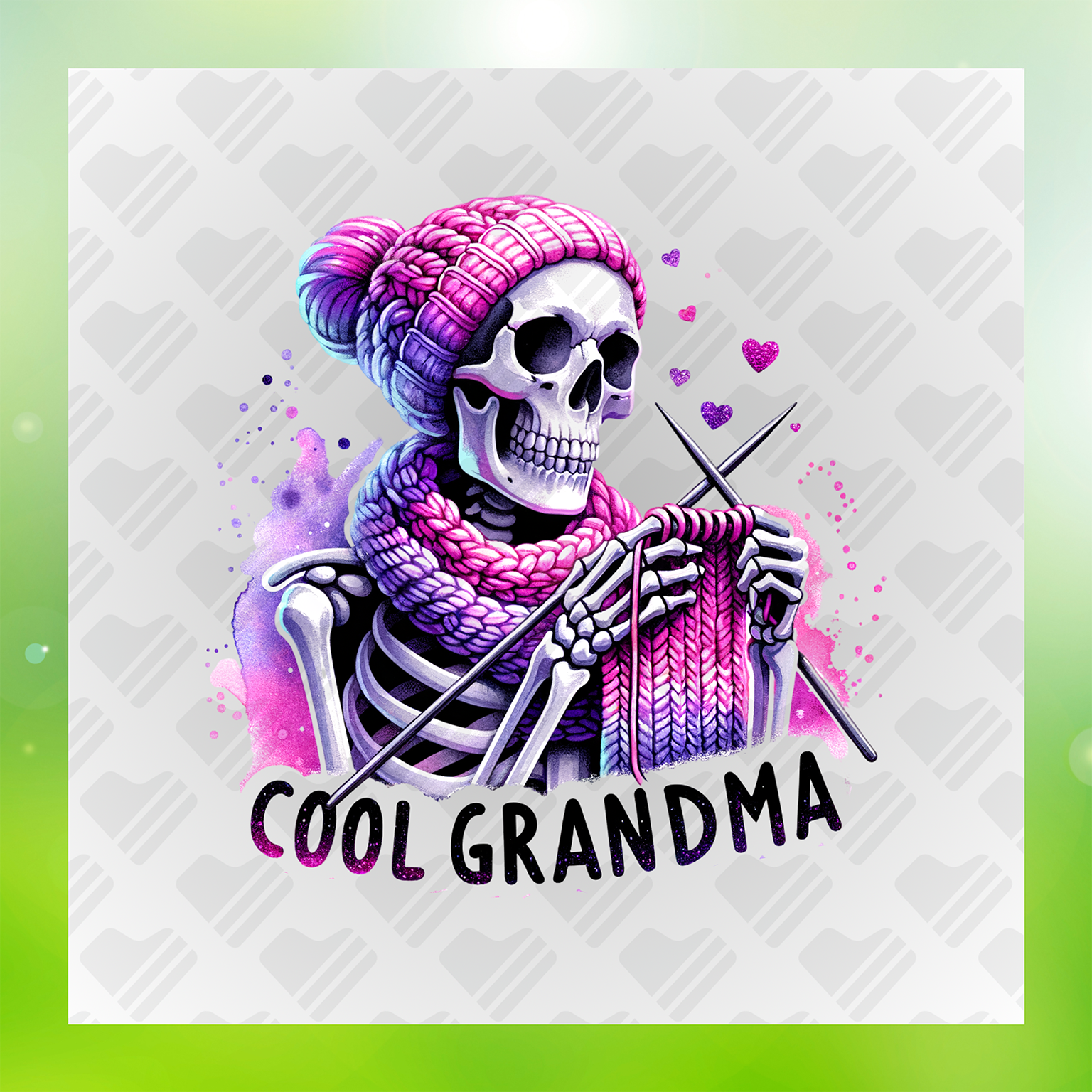 Crafty Skeleton Knitting Print Cool Grandma Transfer