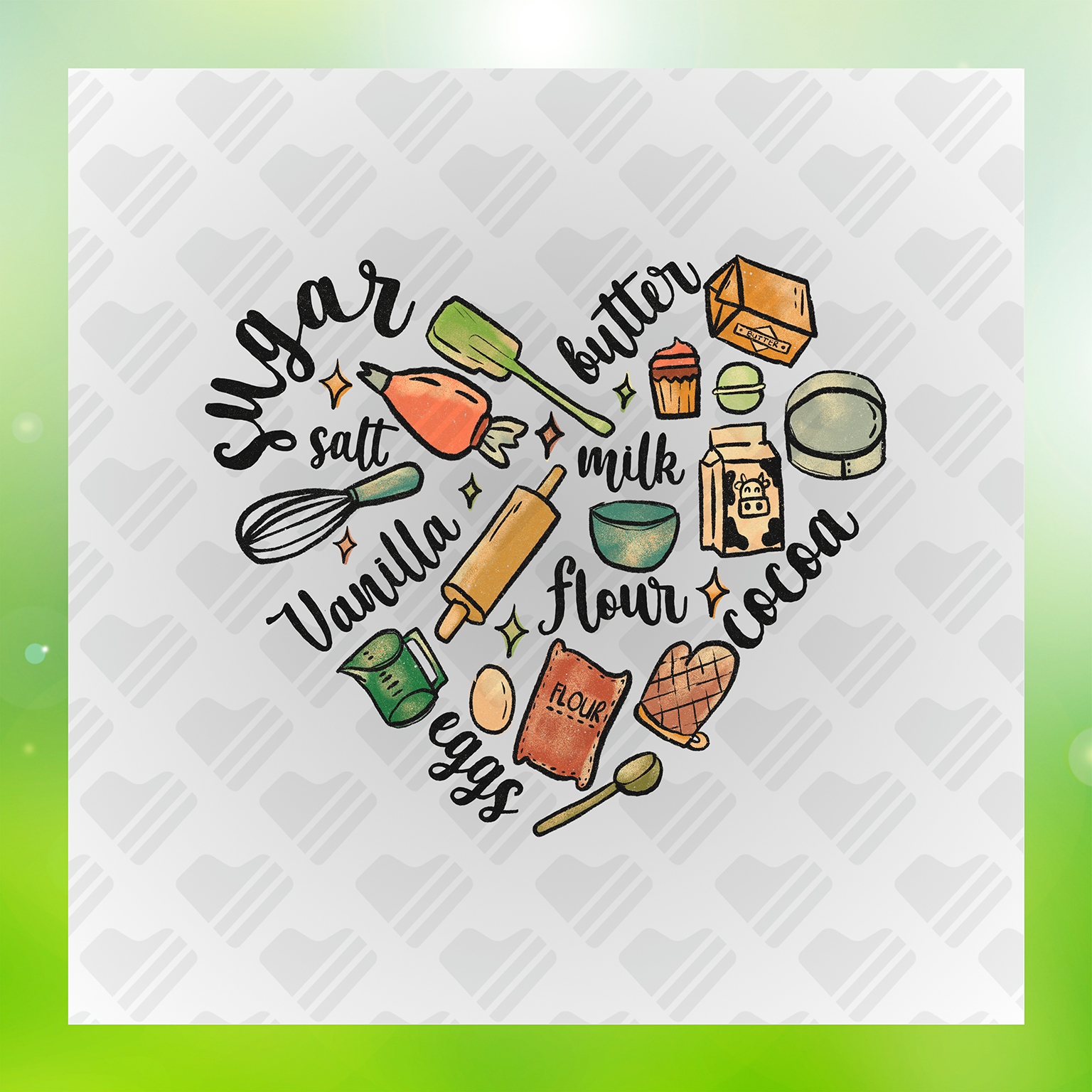 Sugar Salt Vanilla Butter Milk Flour Egg Cocoa Transfer