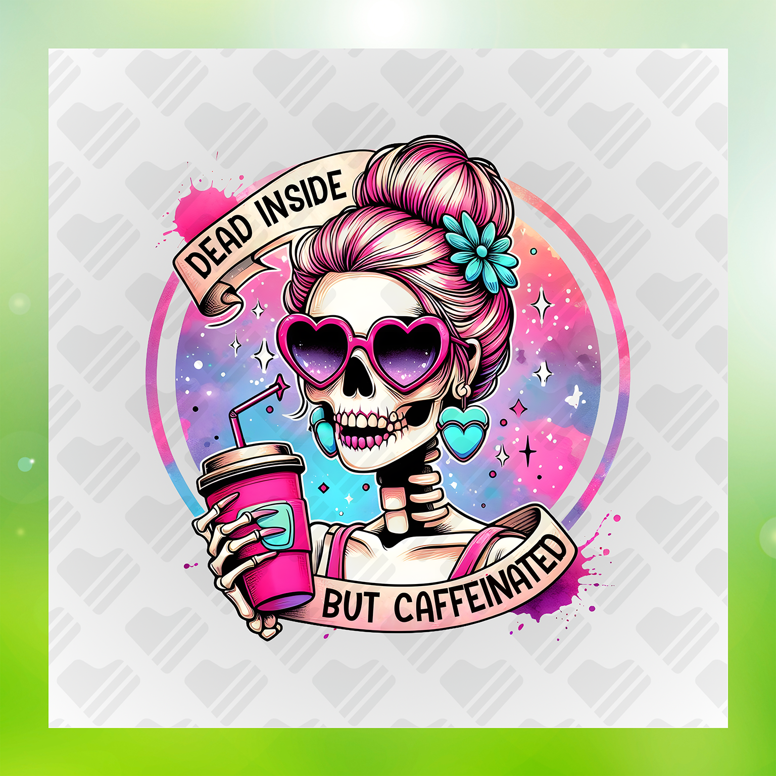 Skull Dead Inside But Caffeinated Transfer