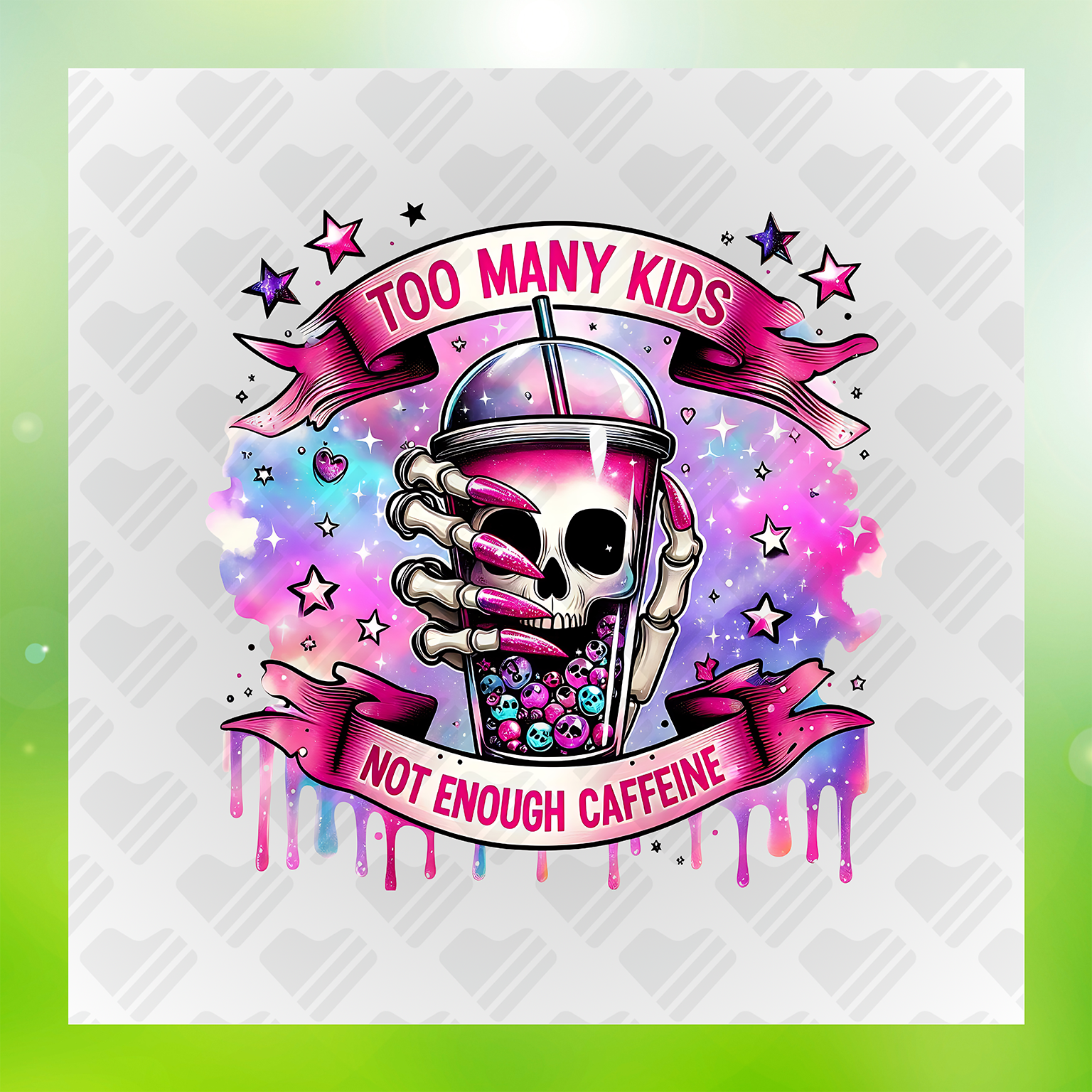 Skeleton Too Many Kids Not Enough Caffeine Transfer