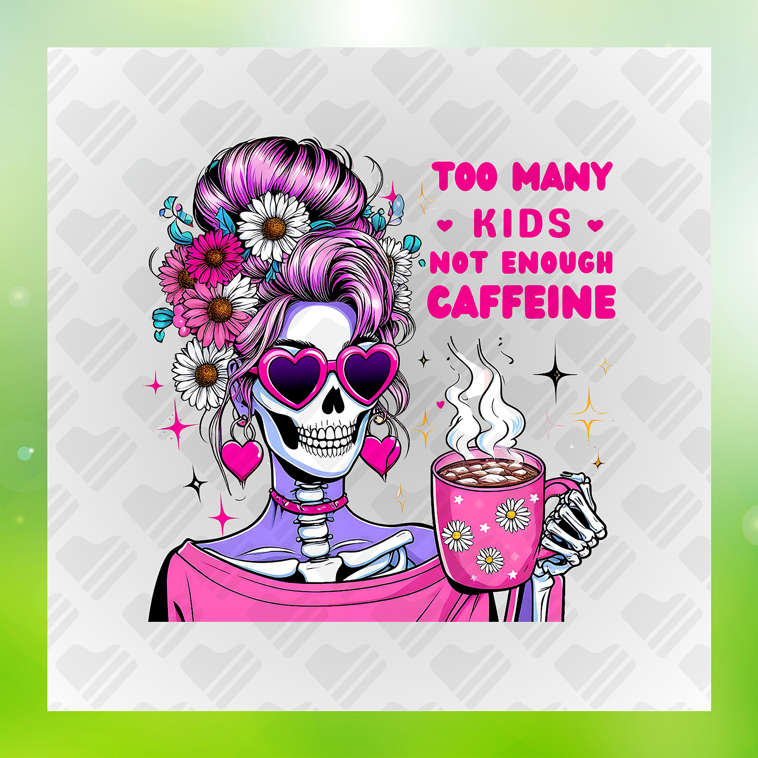 Snarky Skeleton Too Many Kids Not Enough Caffeine Transfer