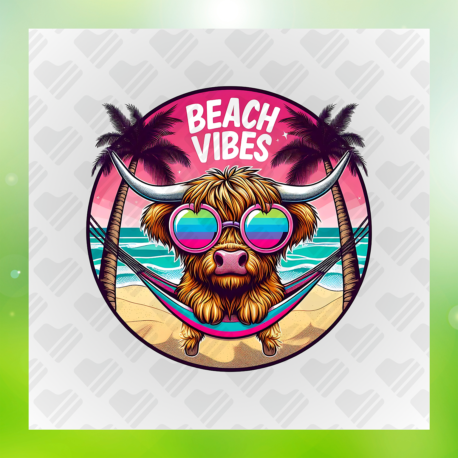 Adult Humorous Cow Life, Beach Vibes Transfer