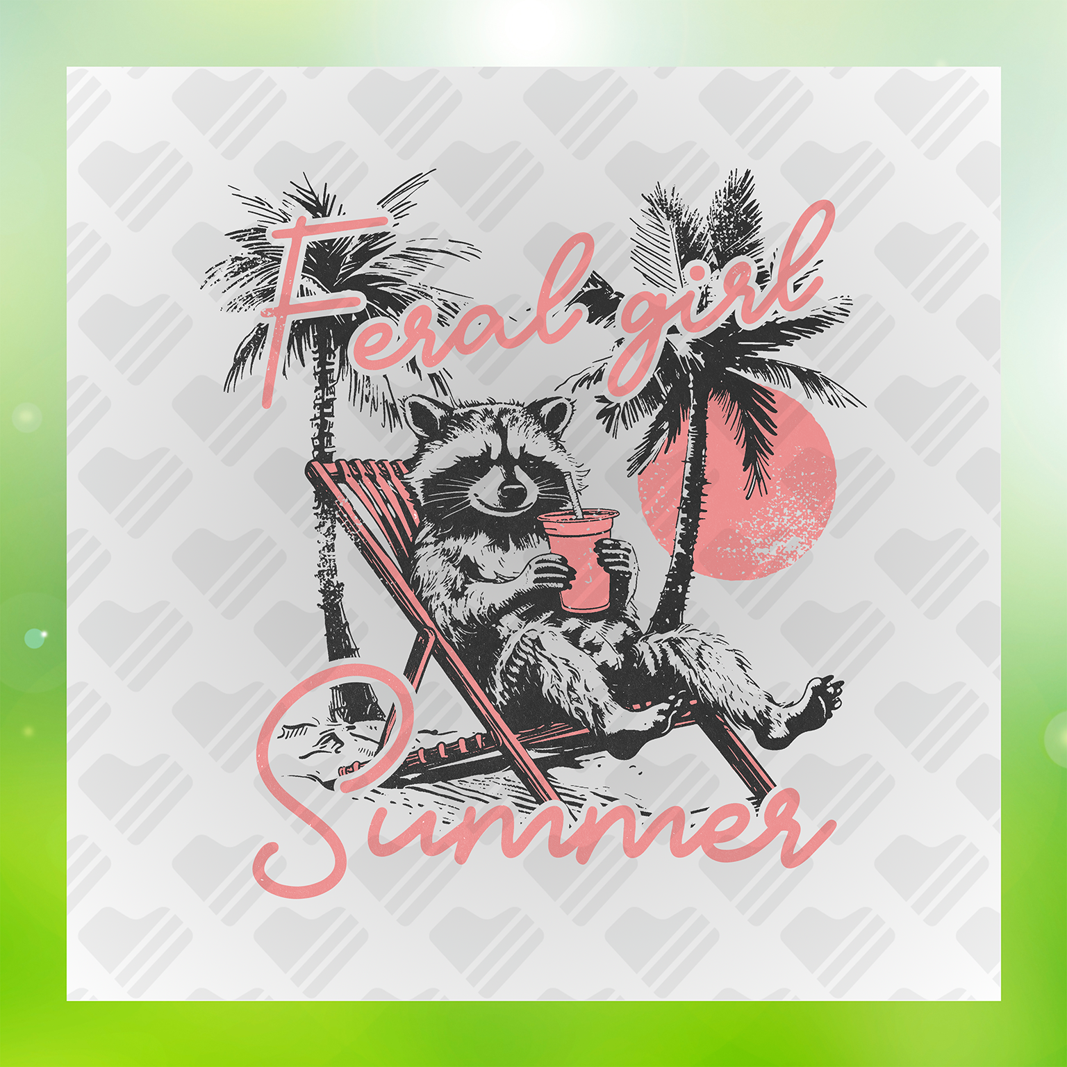 Raccoon Chill Beach Life Feral Girl Summer Transfer