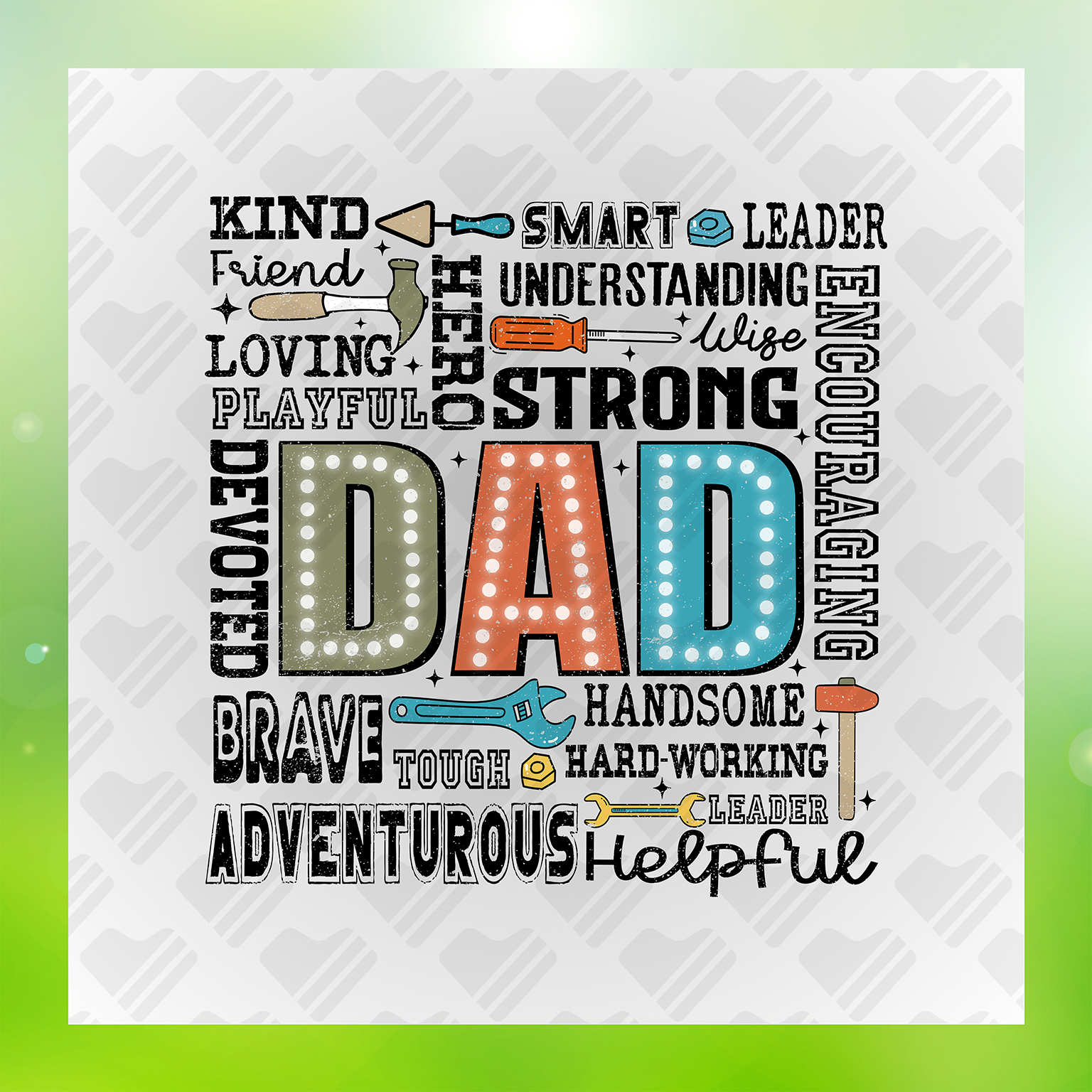 Dad Kind Loving Hero Strong Devoted Adventurous Transfer