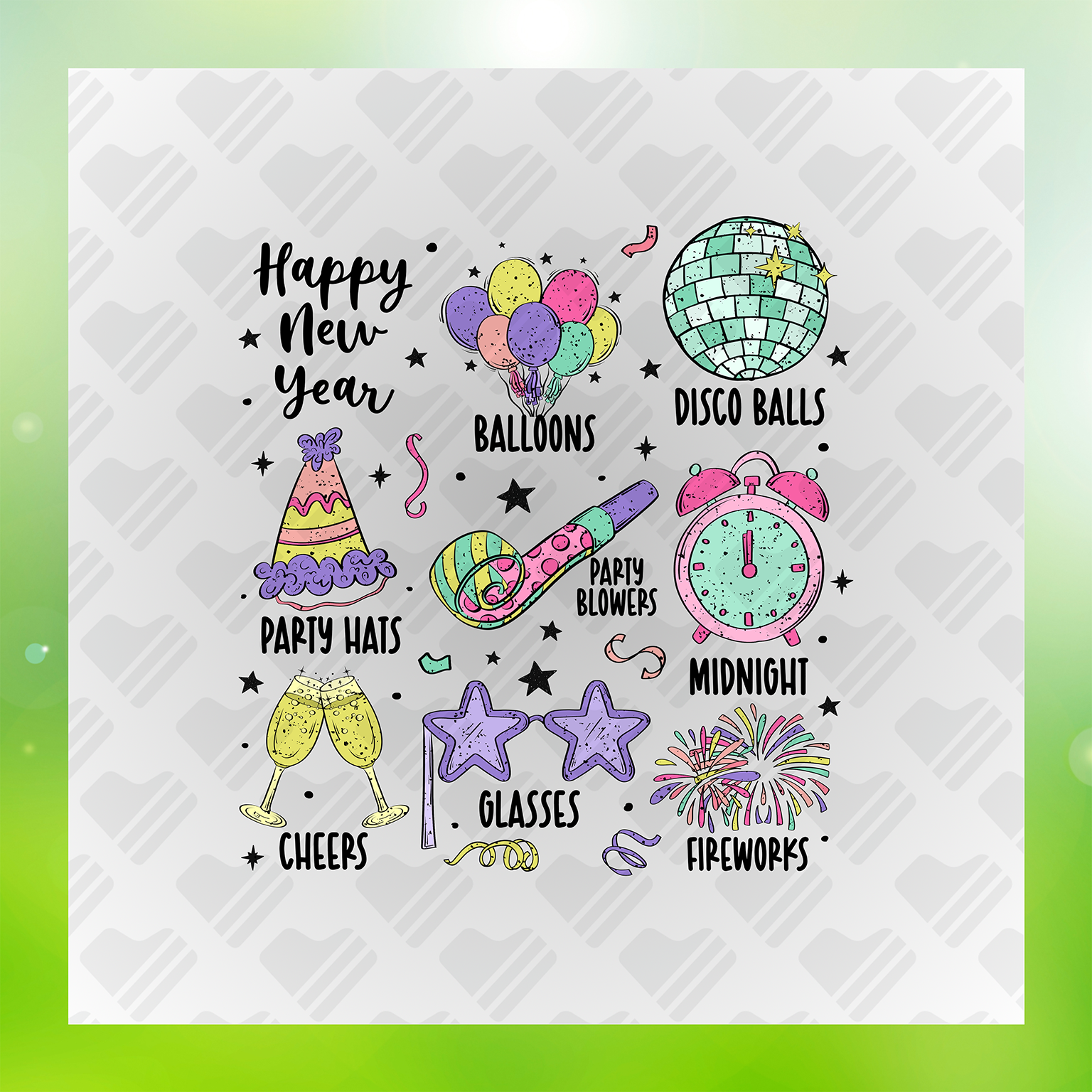 Happy New Year Colorful Transfer