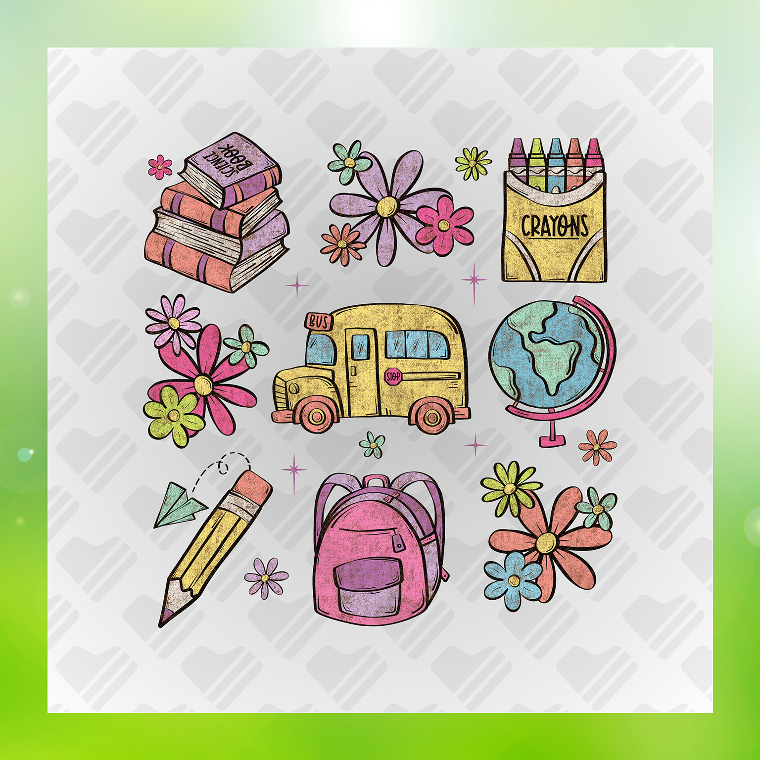 First Day Of School School Supplies Transfer