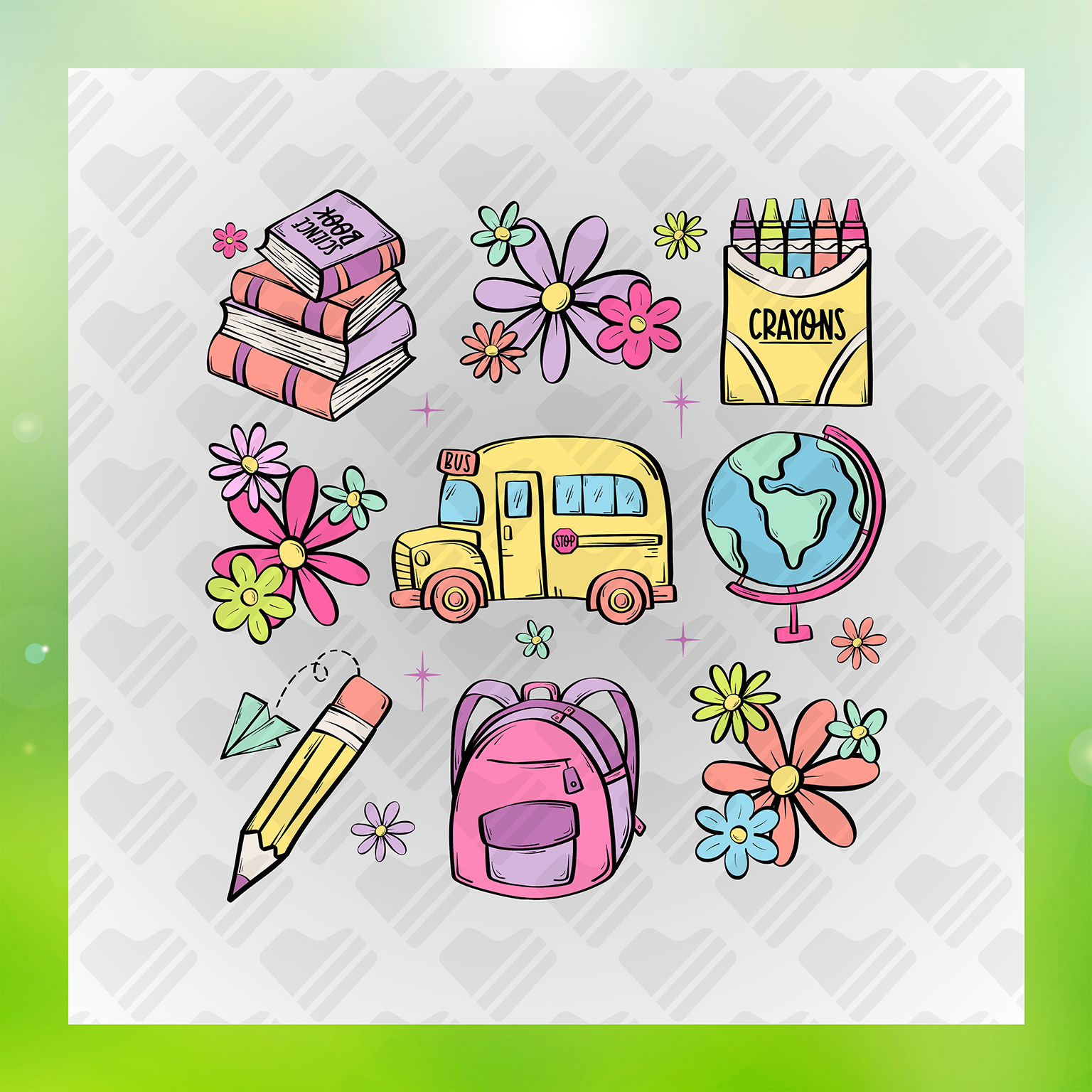 First Day Of School School Supplies Transfer