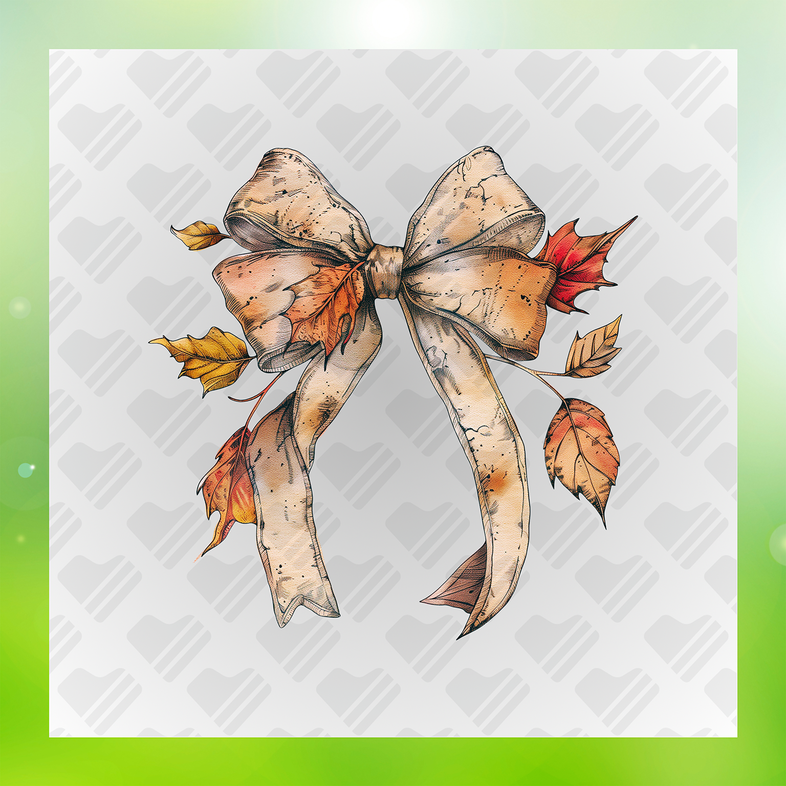 Rustic Fall Charm, Autumn Leaf Bow Transfer