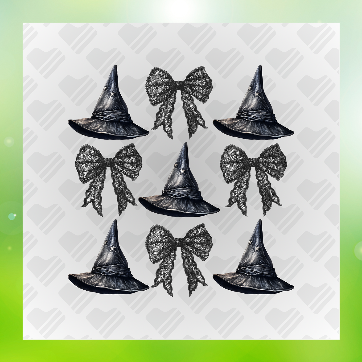 Black Witch Hat & Bow Transfer