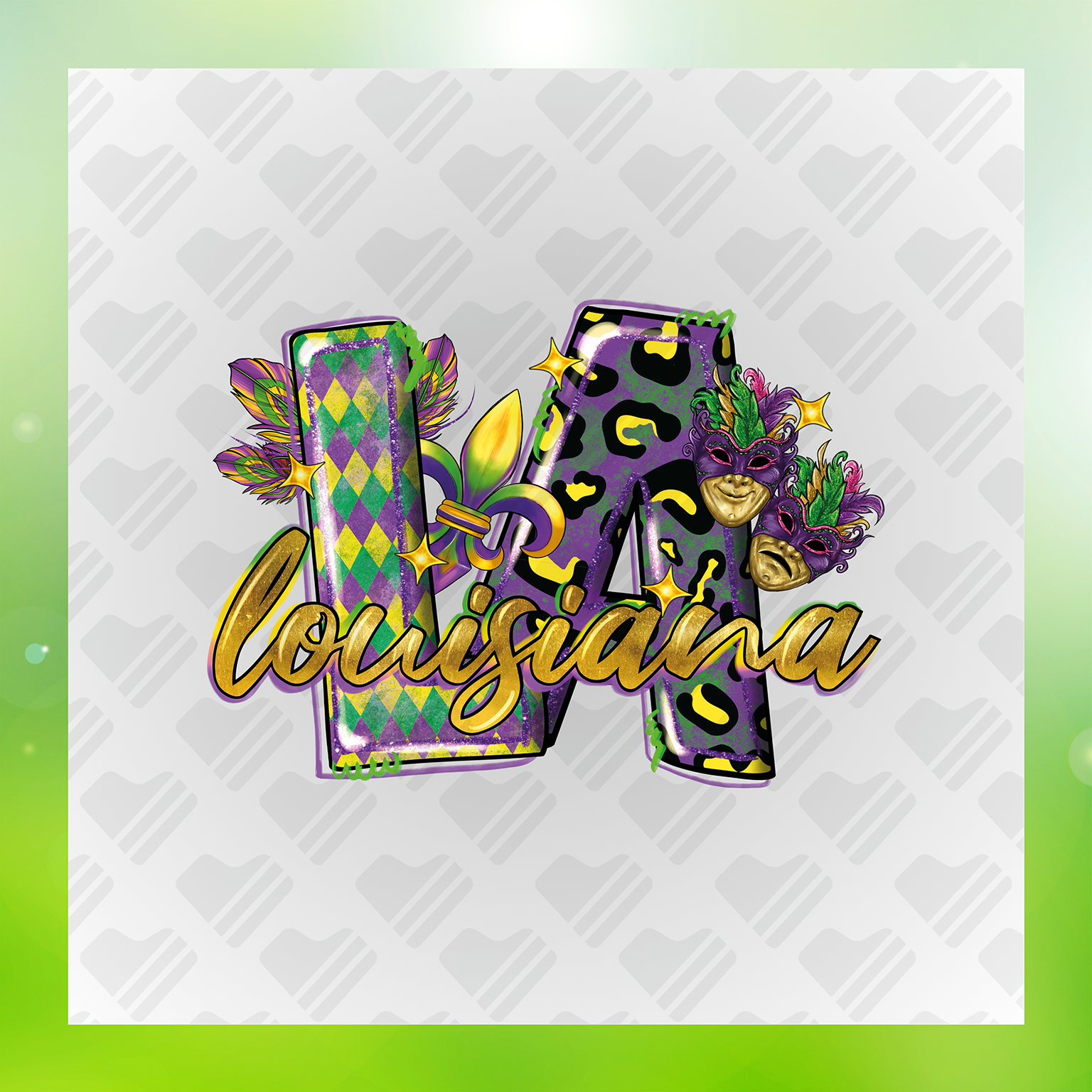 Mardi Gras Colorful Faux Glitter Transfer