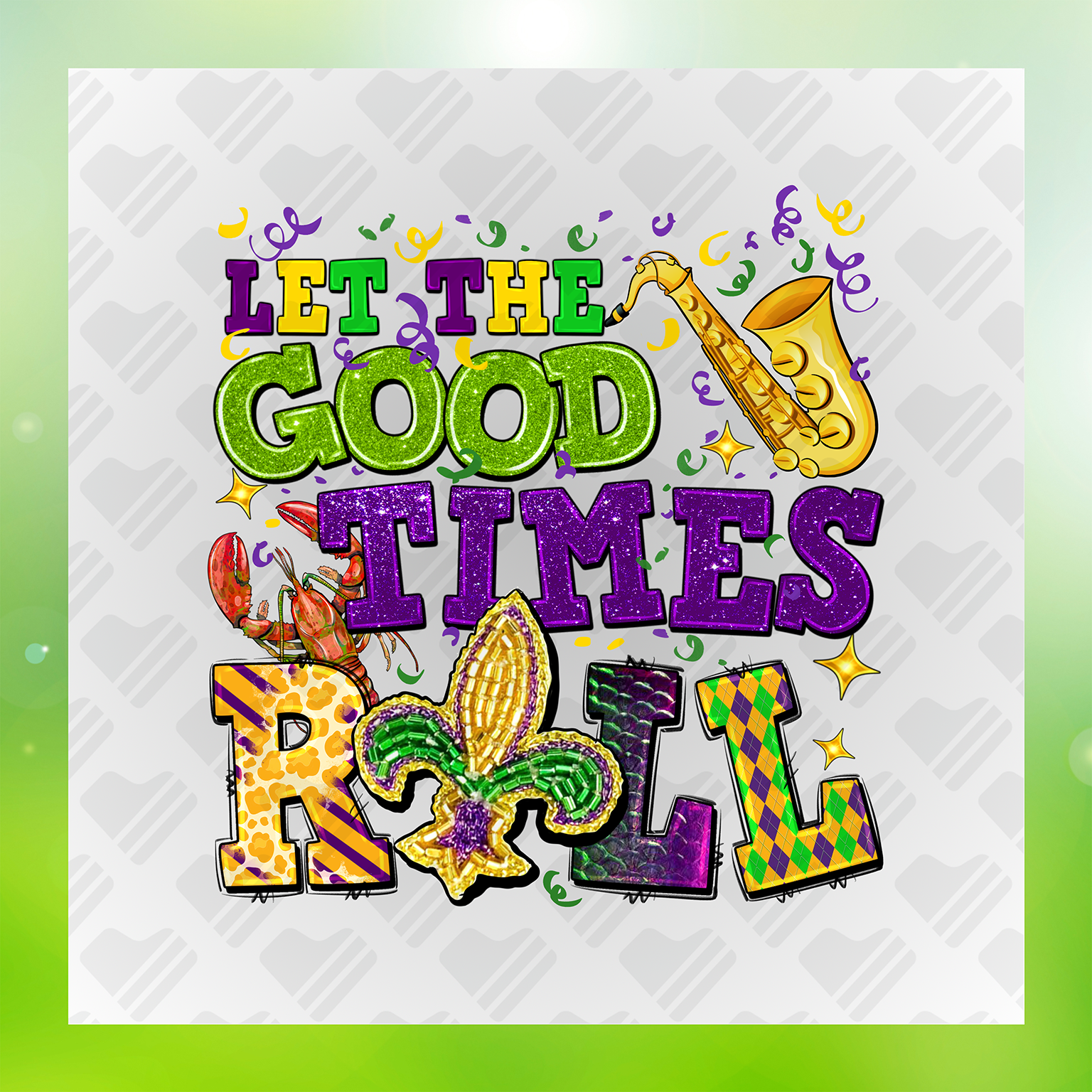Mardi Gras Glitter Southern Charm Transfer