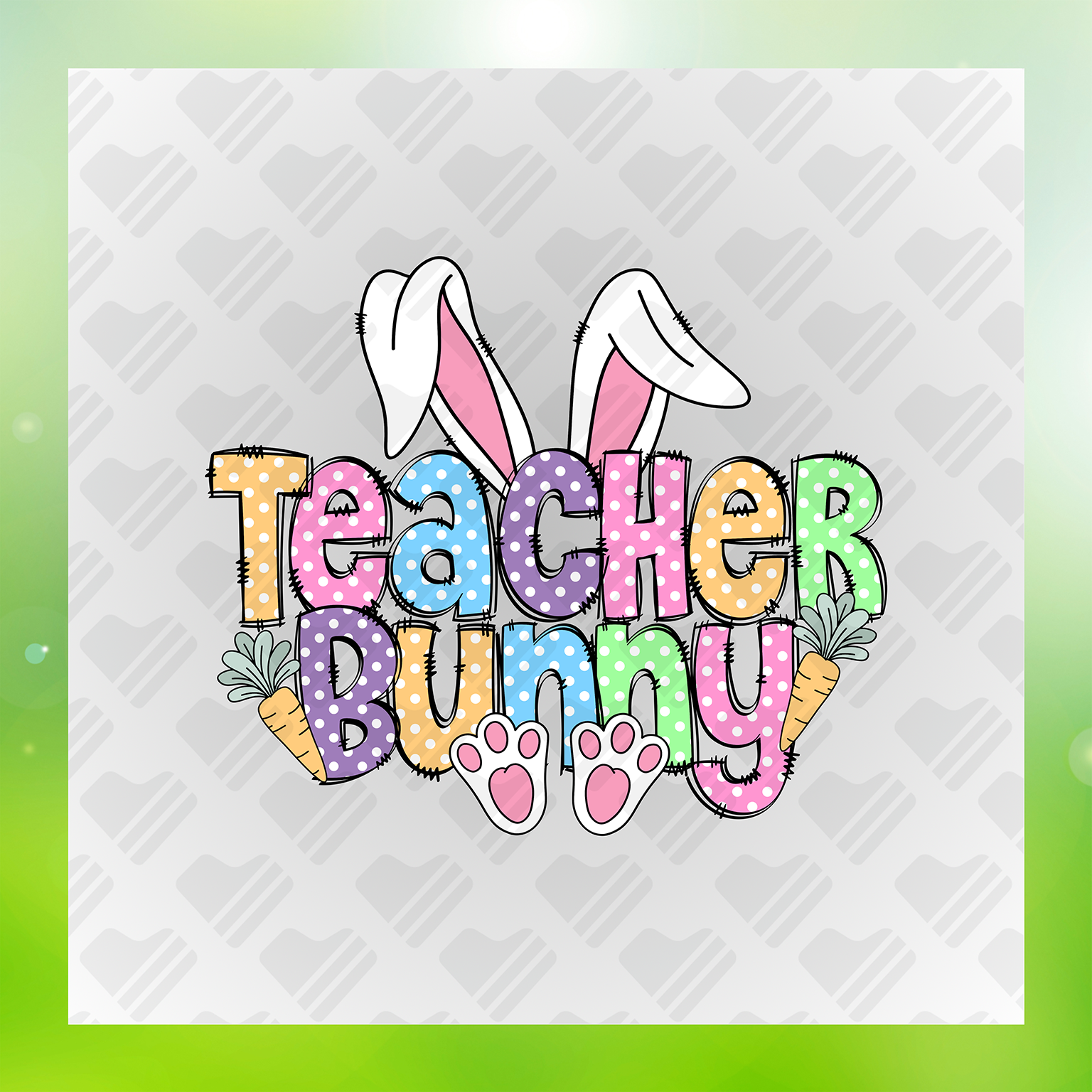 Teacher Easter Bunny Polka Dots Transfer