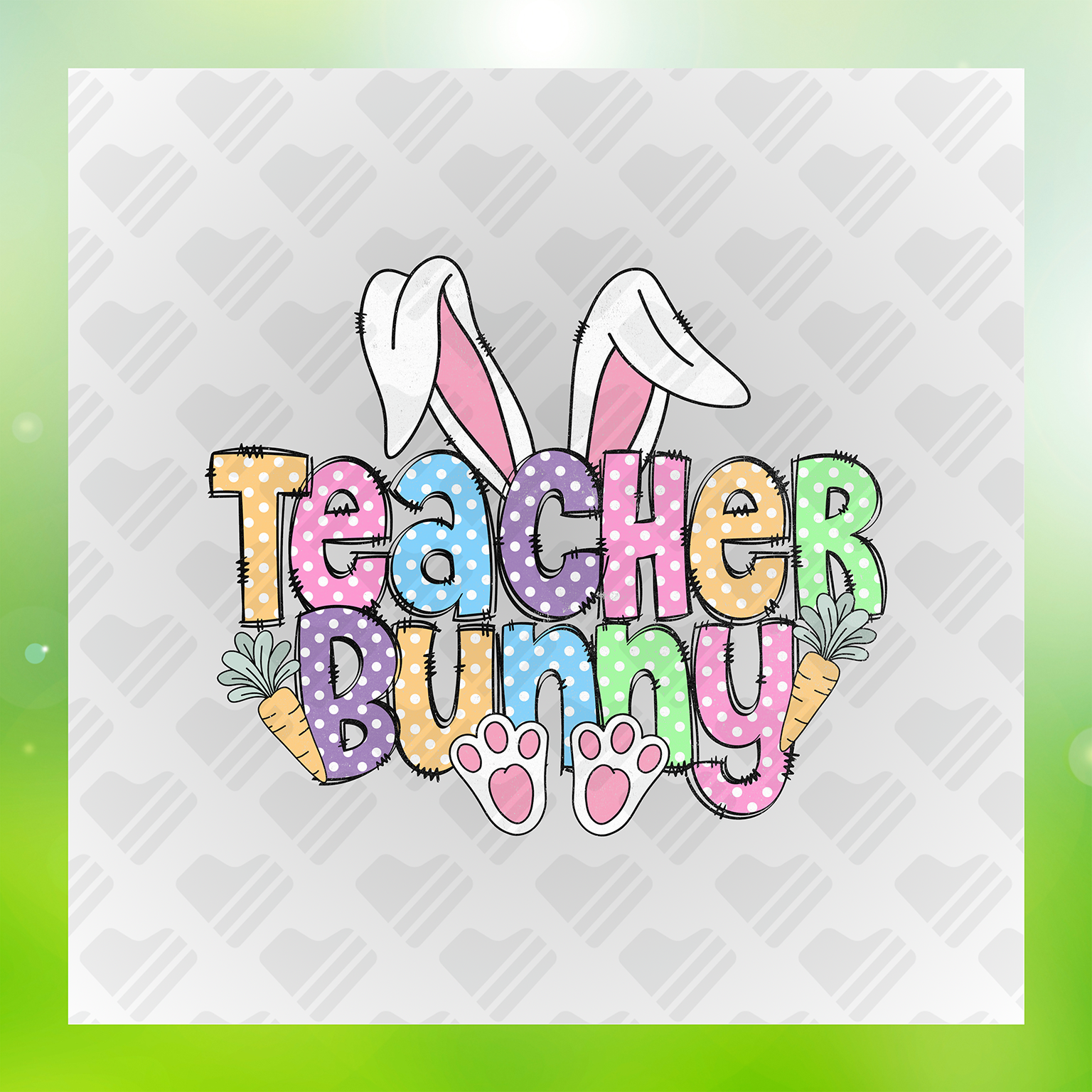 Teacher Bunny Polka Dots Transfer