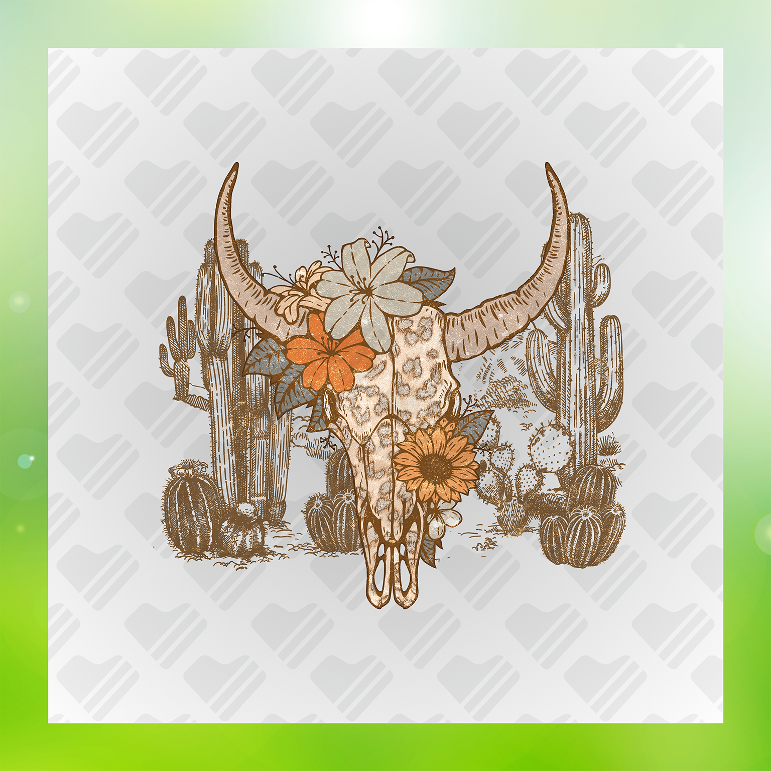 Bull Skull And Cactus Transfer