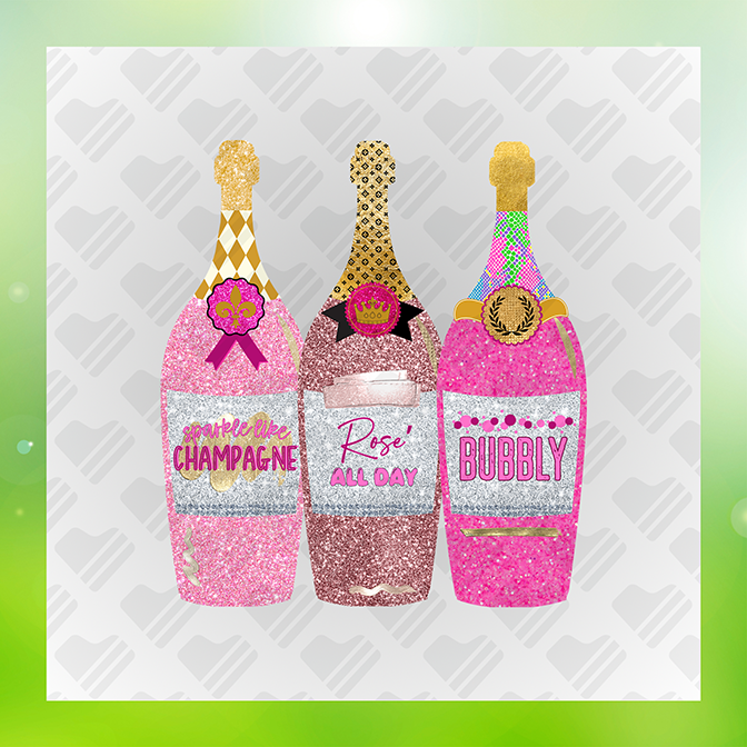 Glitter Look, No Mess Champagne Bottles Sticker