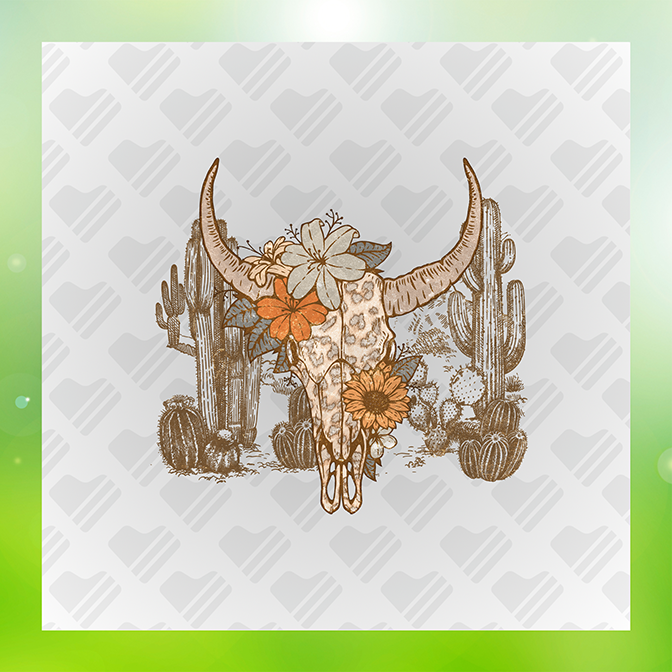 Bull Skull Head With Flowers & Cactus Sticker