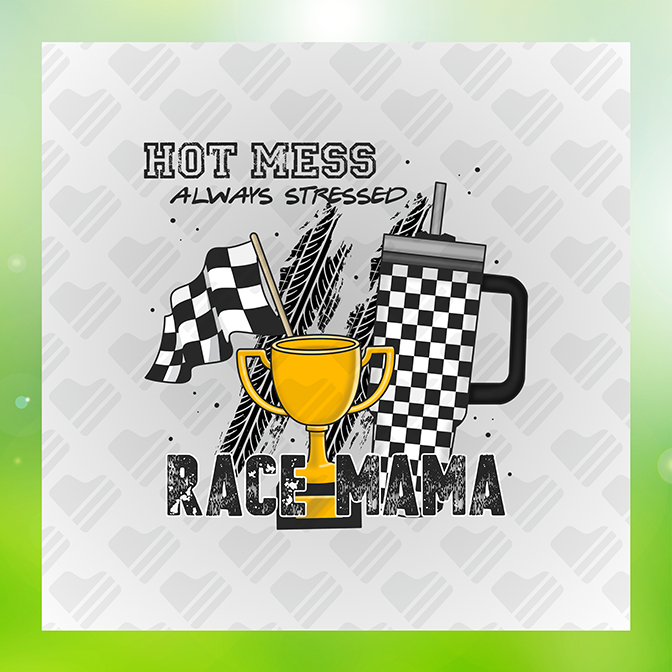 Hot Mess Always Stressed Race Mama Sticker