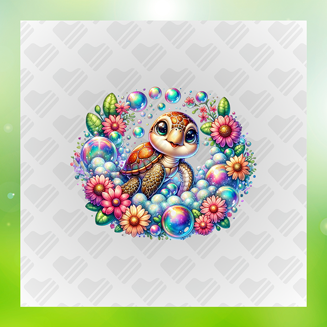 Glitter Look Turtle Flower Bubble Sticker