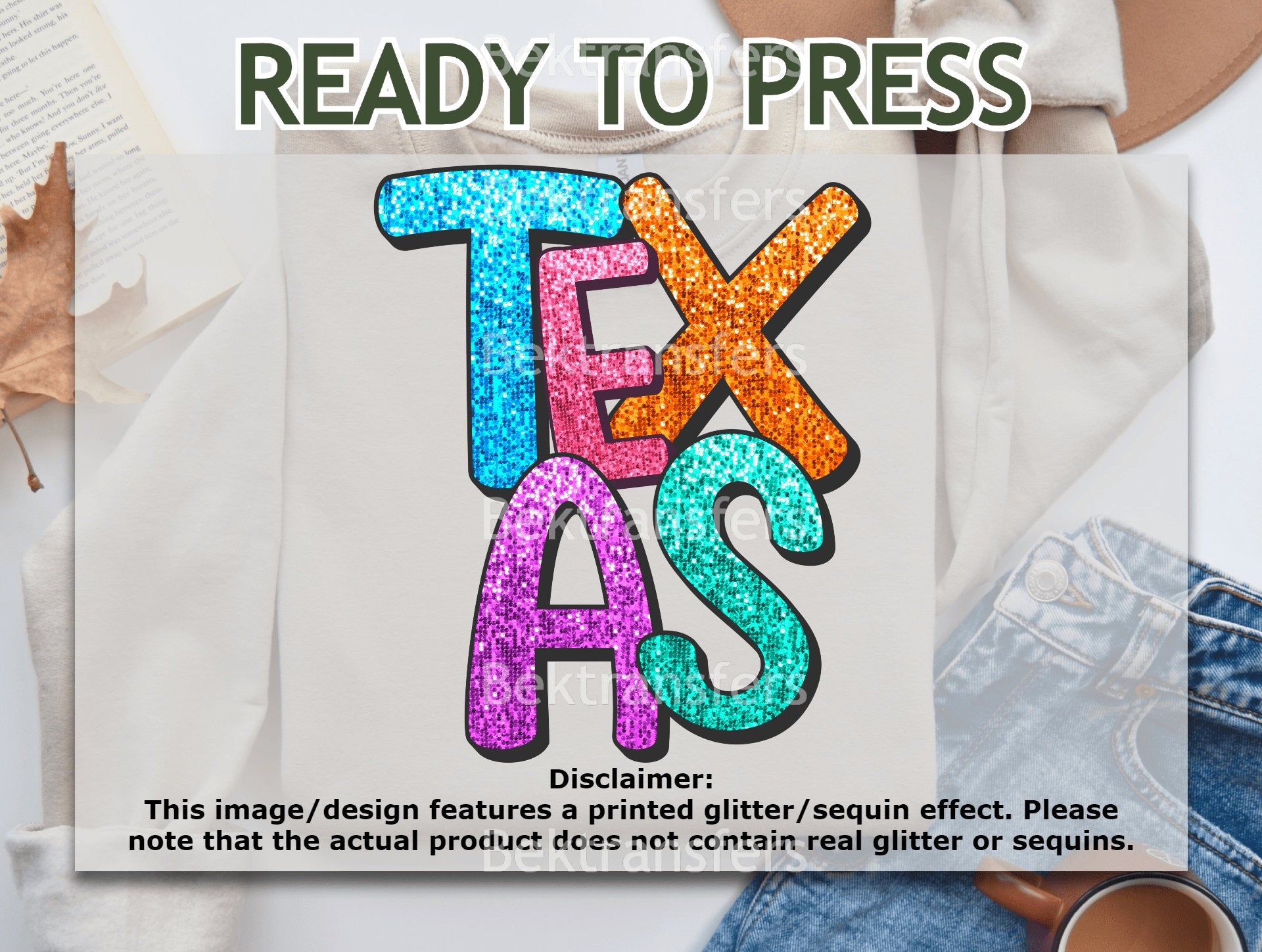 Texas, Faux Glitter Transfer