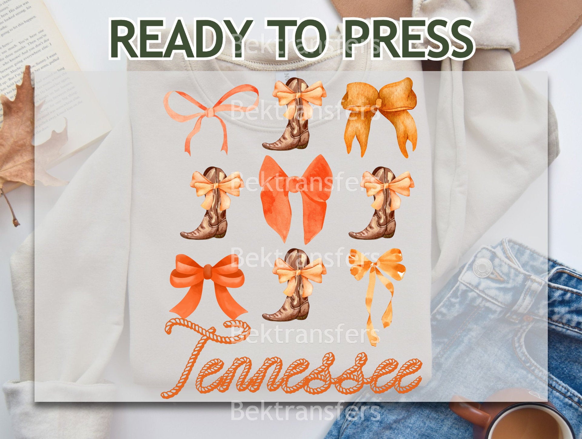 Tennesse Orange Bows And Boots Transfer