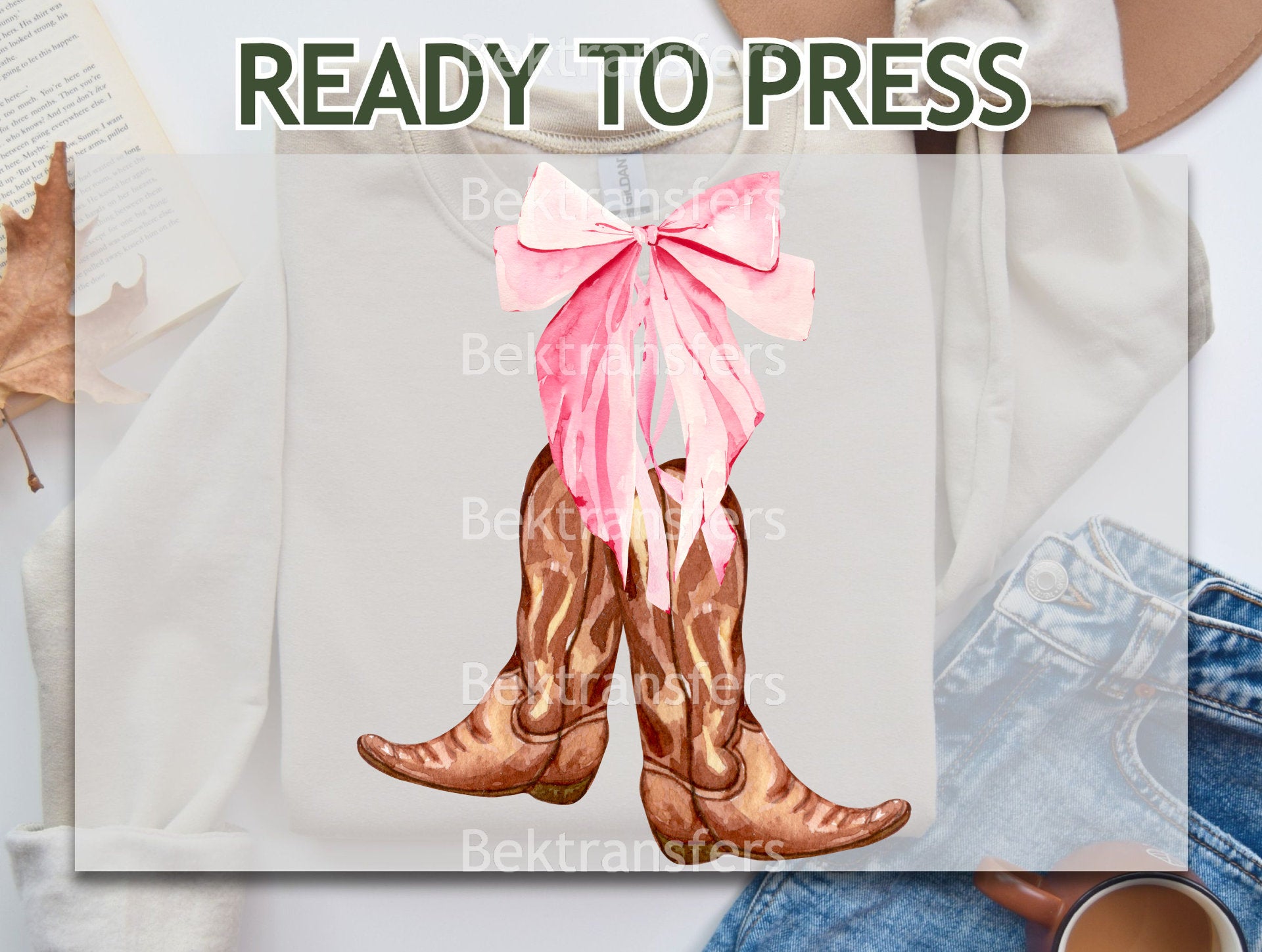 Pink Bow And Boots Transfer