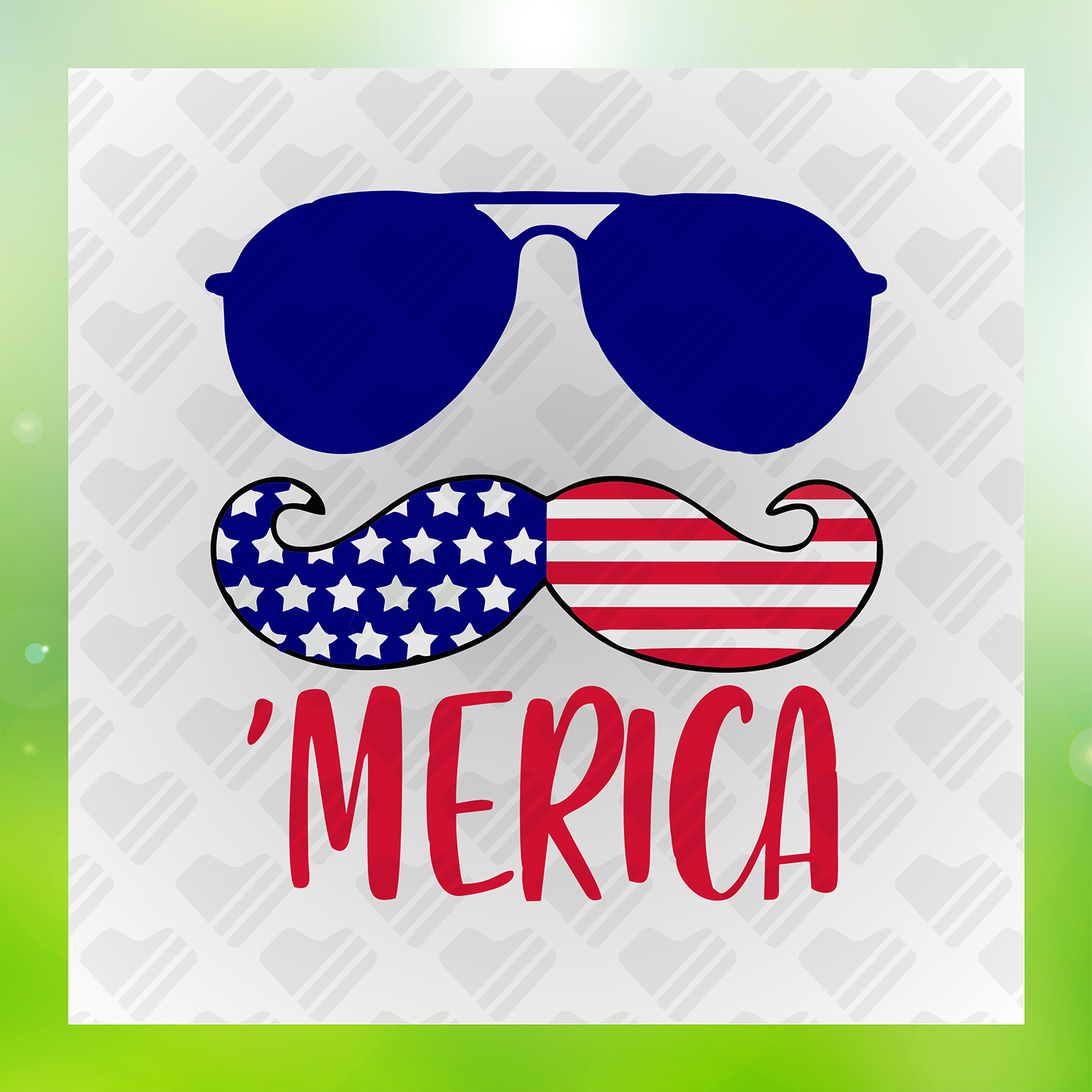 Merica Mustache Flag Transfer