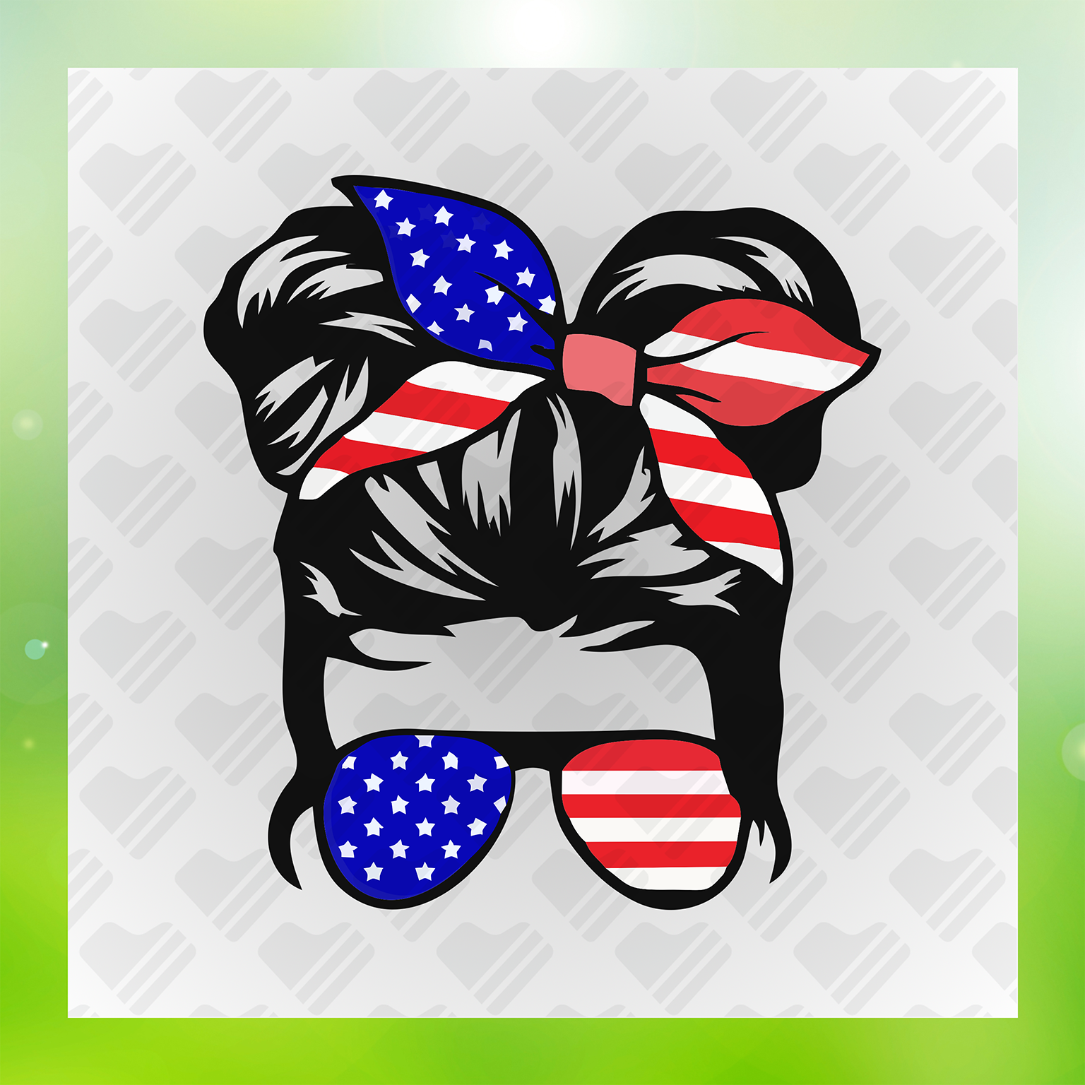 Bun Style with Sunglasses American Flag Transfer