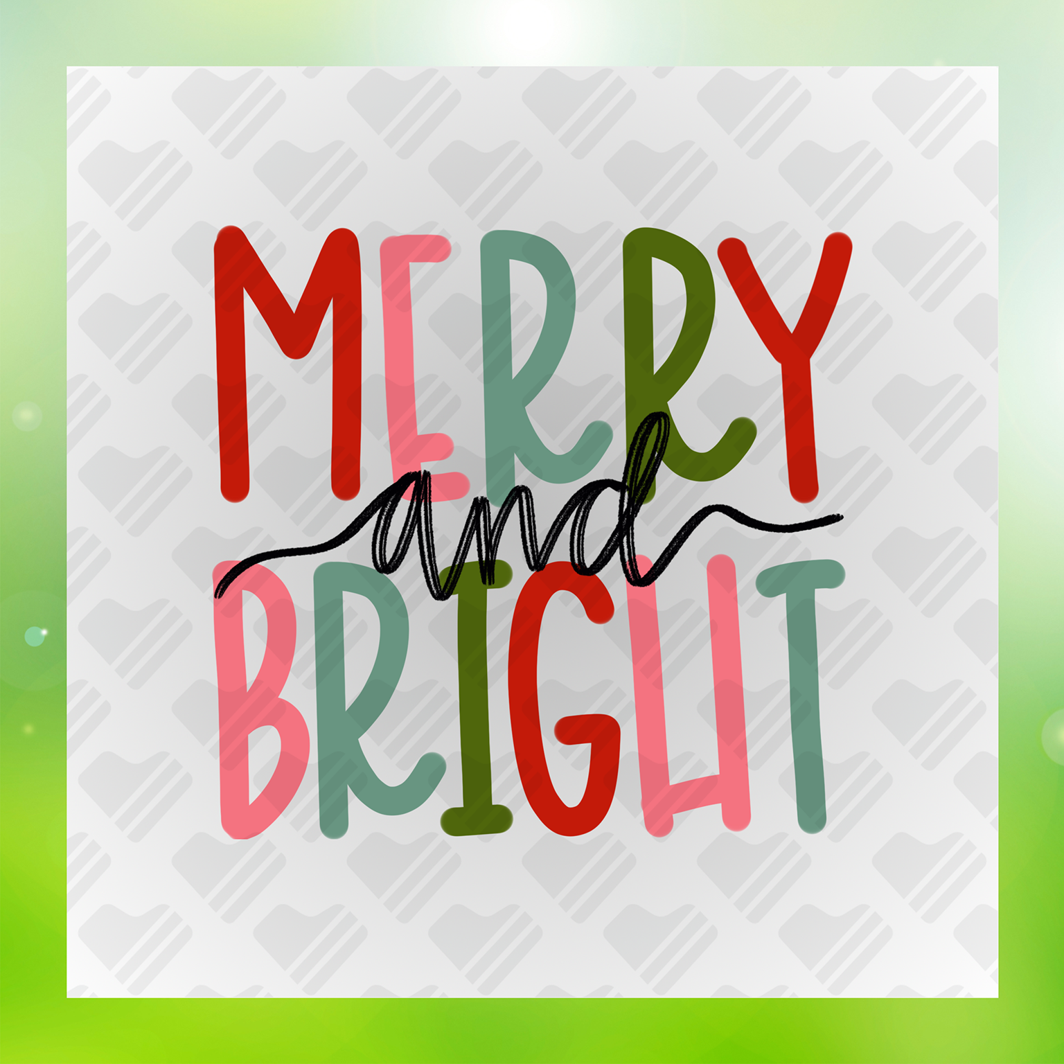 Colorful Xmas Merry & Bright Christmas Transfer