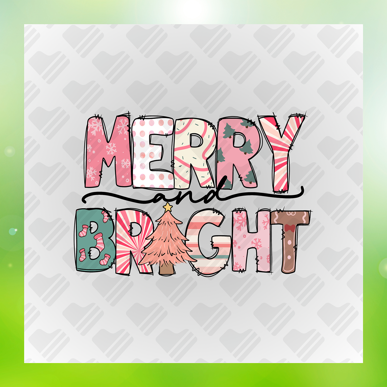 Colorful Xmas Merry & Bright Design Transfer