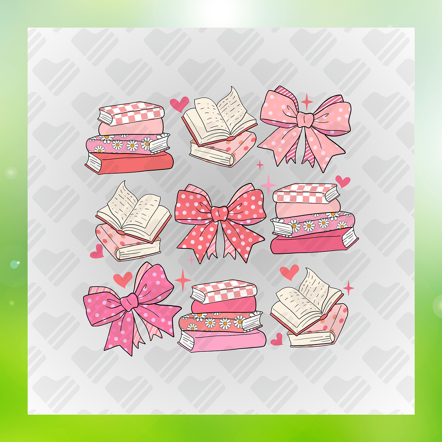 Pink Books And Bows Transfer