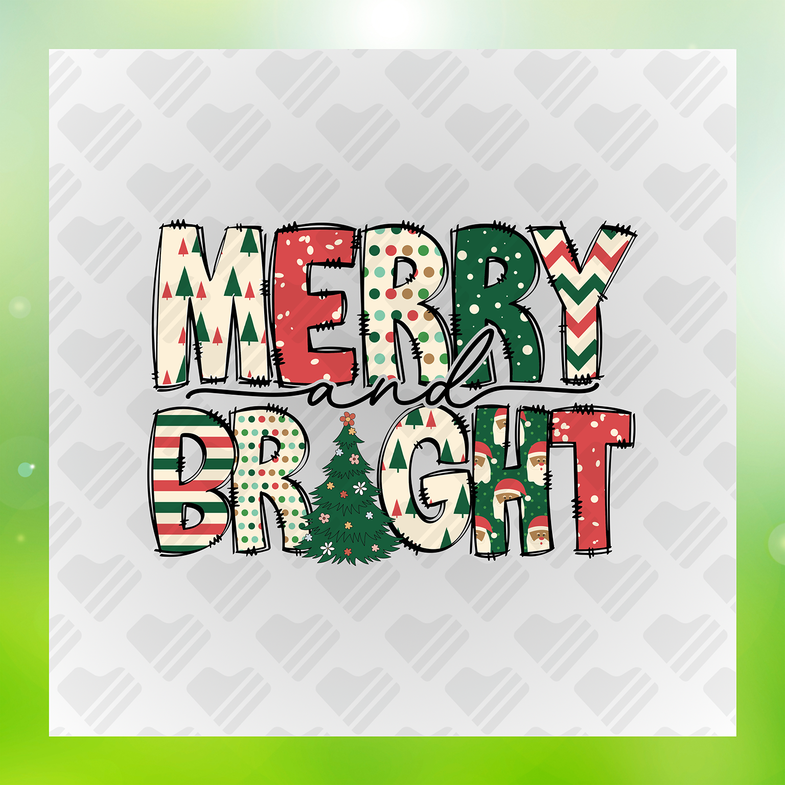Colorful Xmas Merry & Bright Transfer