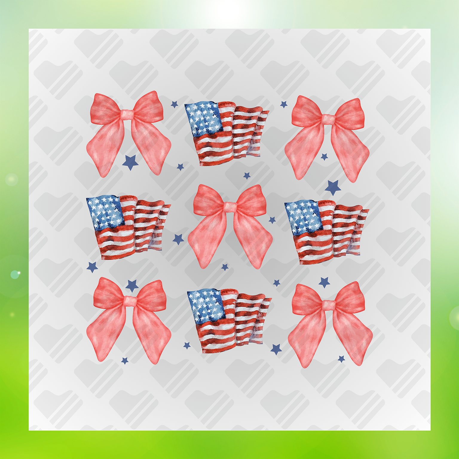 American Flags And Bows Transfer