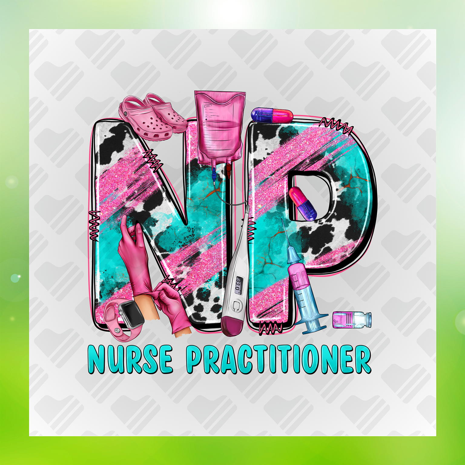 Nurse Practitioner Faux Glitter Transfer