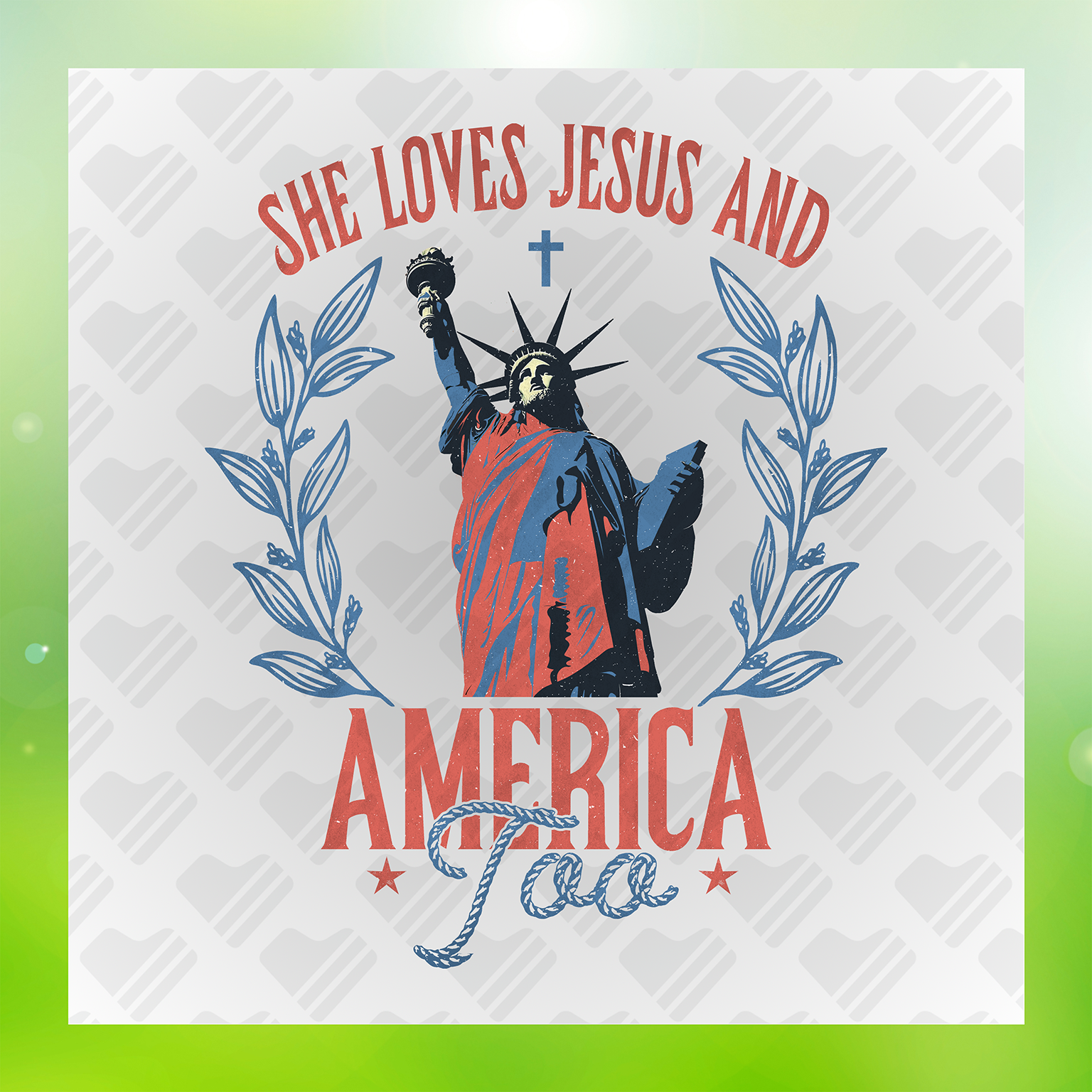 She Loves Jesus and America Too Colorful Transfer
