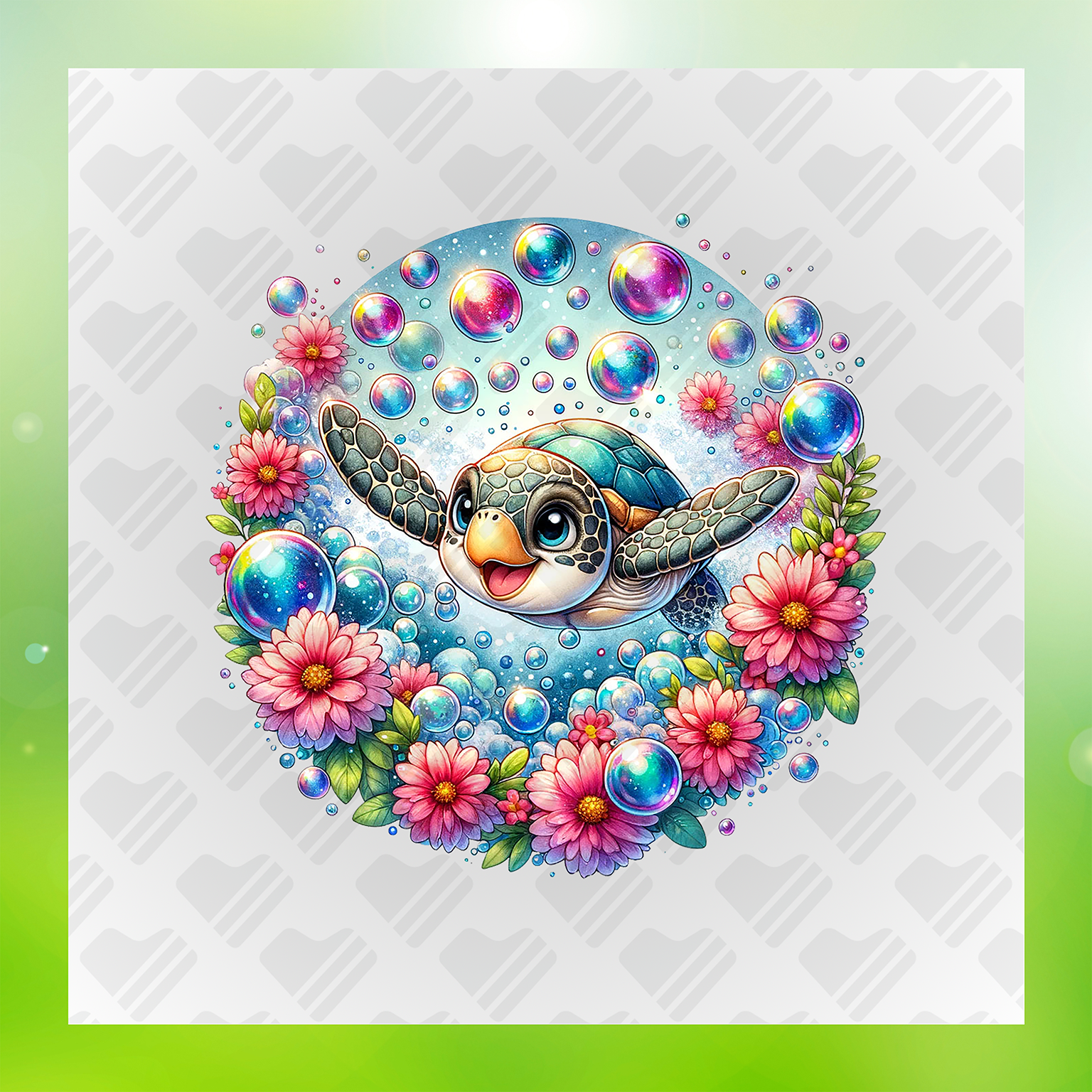 Floral & Bubbly Turtle Transfer