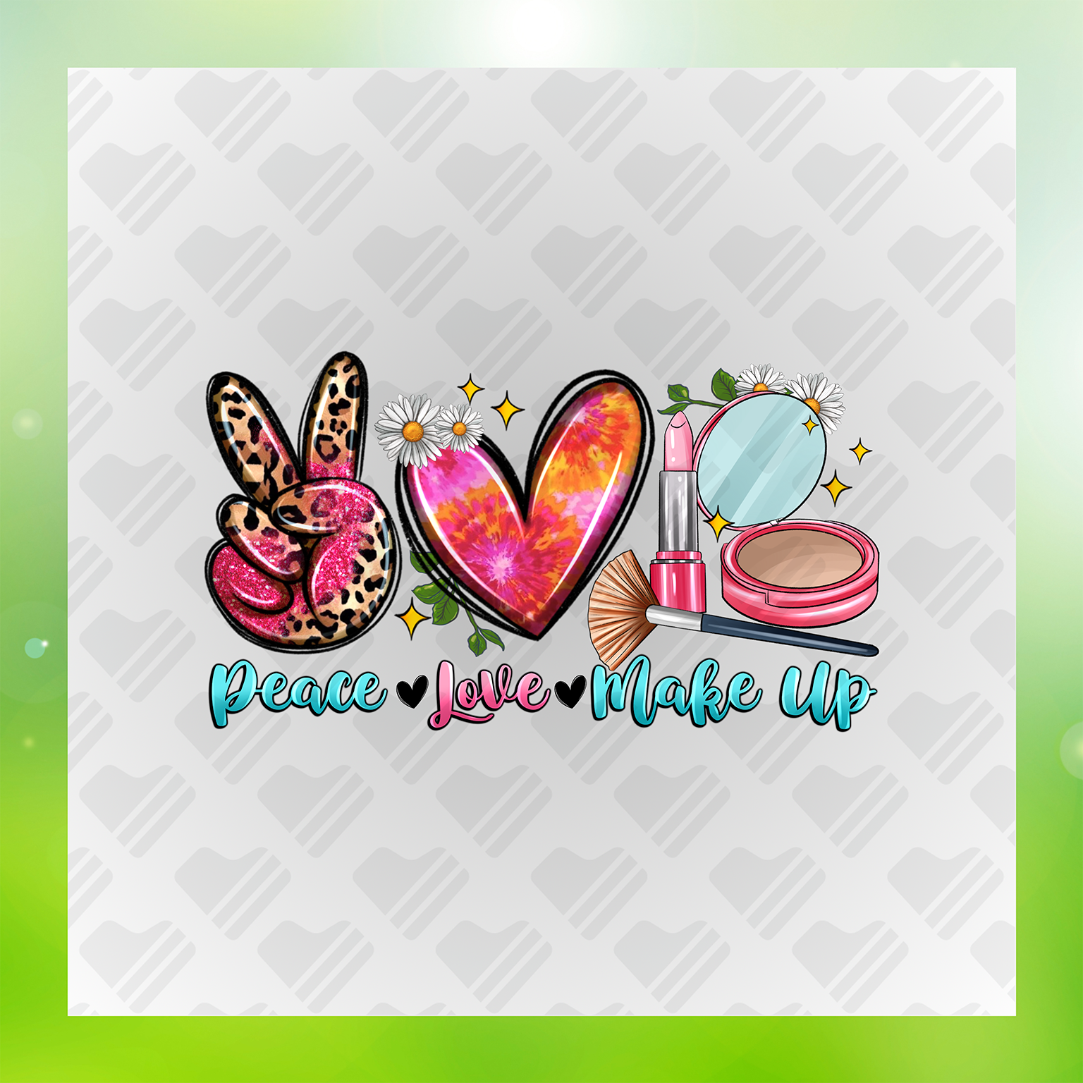 Peace Love Make Up Faux Glitter Transfer