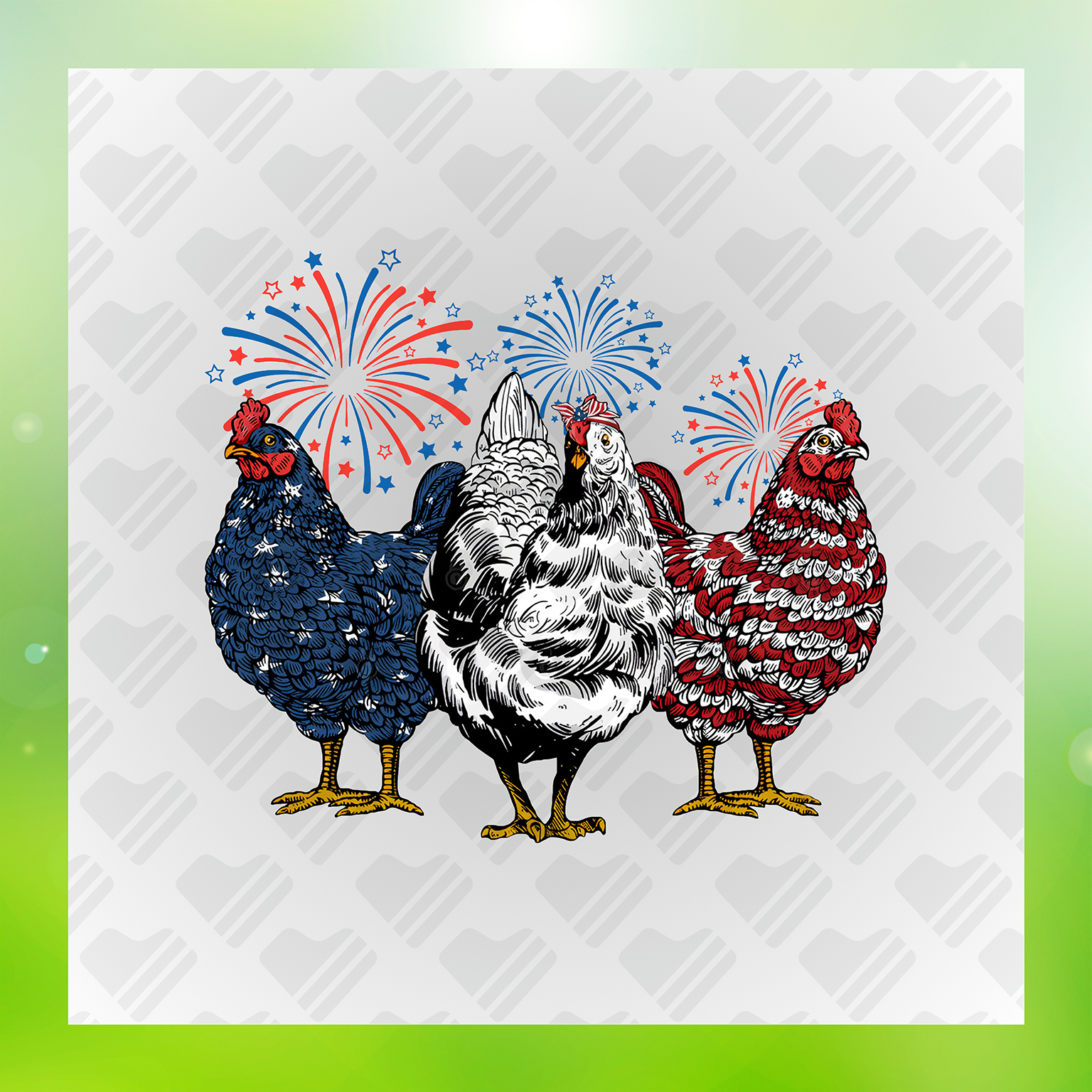 Red White And Blue Chickens Transfer