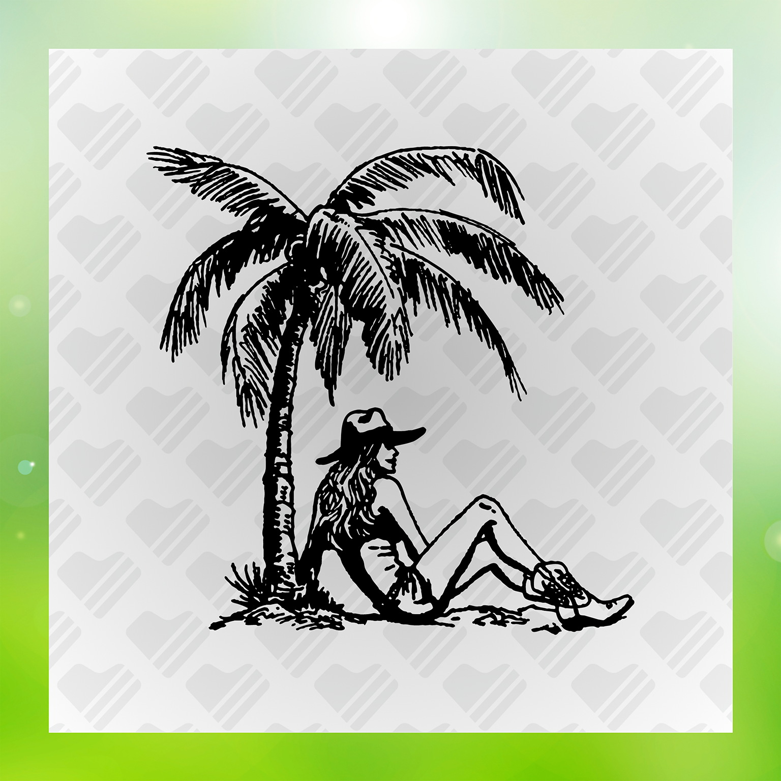 Beach Sketch Beach Babe, Under The Palm Tree Transfer