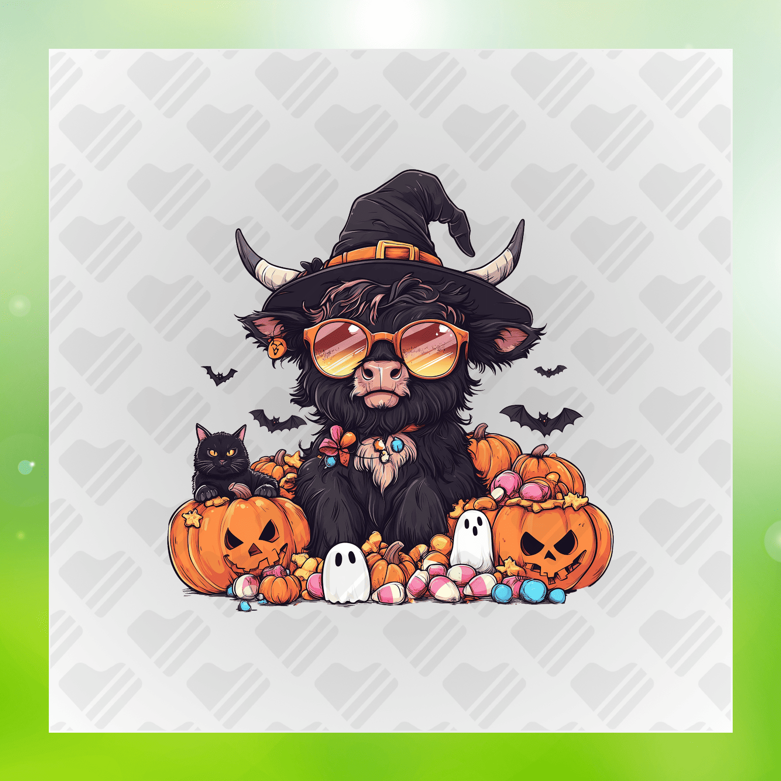 Cozy Halloween Cow With Pumpkins Transfer