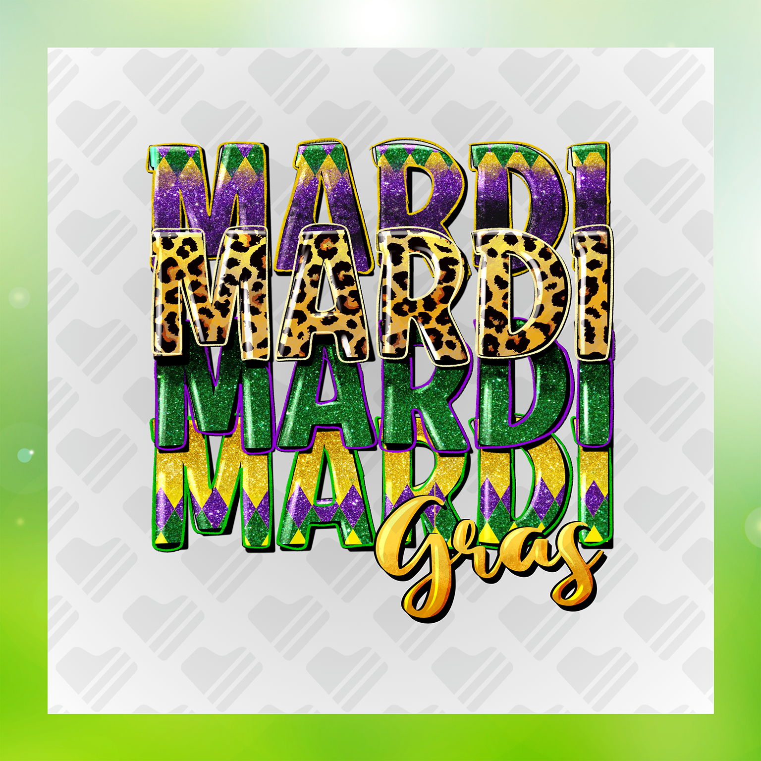Mardi Gras Faux Glitter Transfer