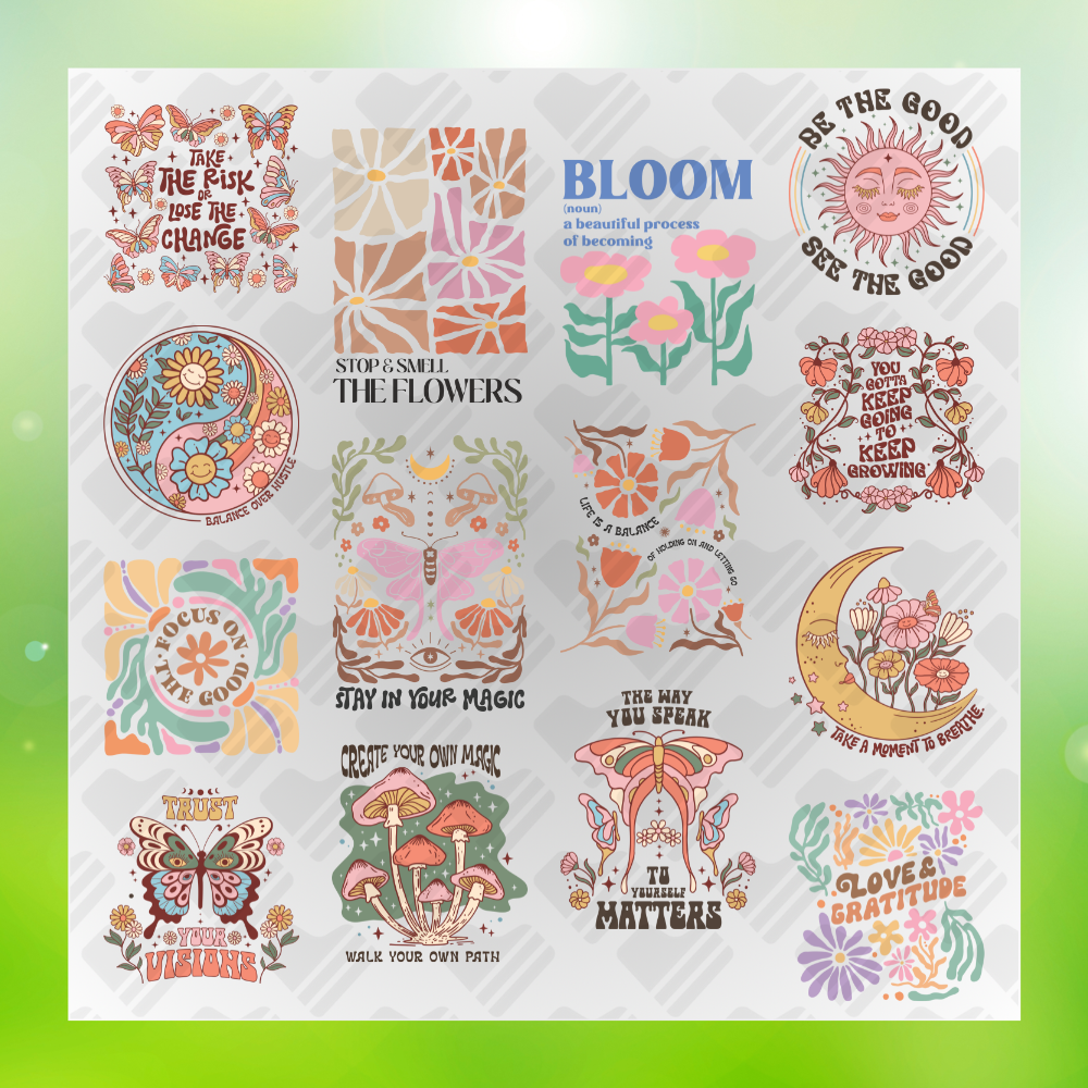 Boho Retro Bundle Boho Retro Flowers v2 Transfer