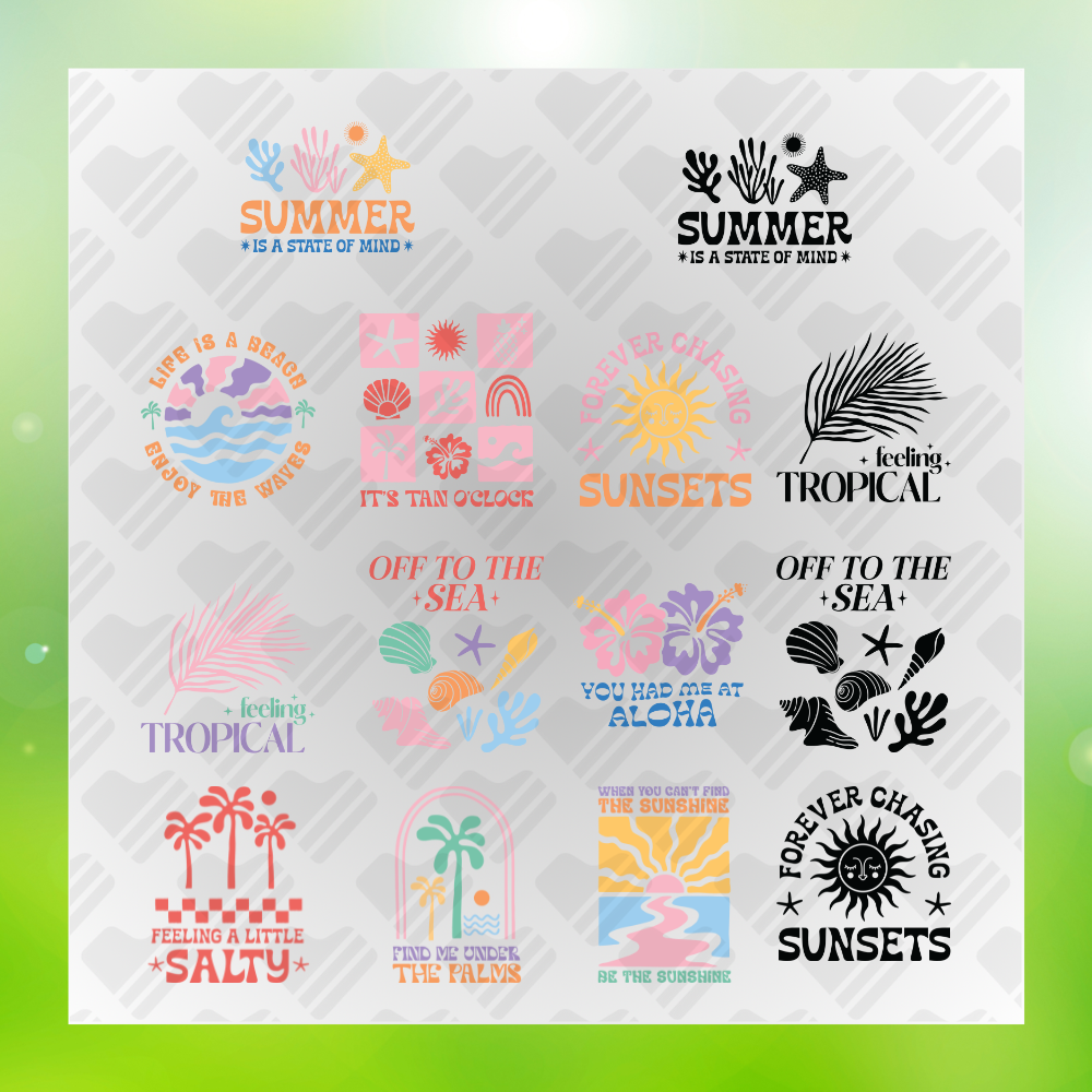 Boho Retro Summer Beach Bundle Retro Transfer